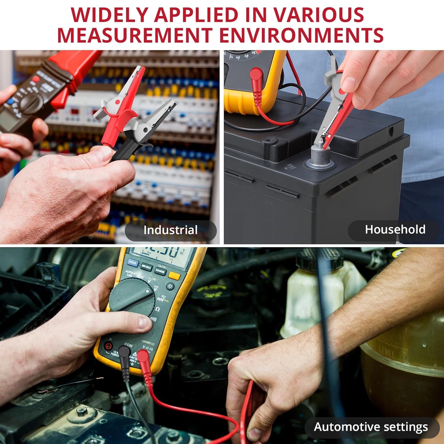 BINTA 2PCS Heavy Duty Alligator Clips Test Leads, Multimeter Alligator Clips Leads with Angle 4mm Banana Plug for Home DIY Automotive Industrial Electrical Testing, 3.3 Feet - Image 5