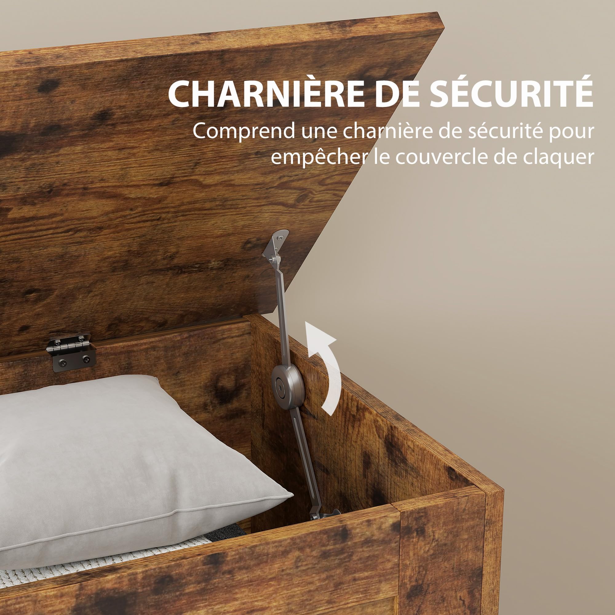 HOMCOM Aufbewahrungstruhe Spielzeugtruhe 80x40x45 cm Rustikales Braun | Aus Holz, Sicherheitsscharnier, für Wohnzimmer, Eingangsbereich
