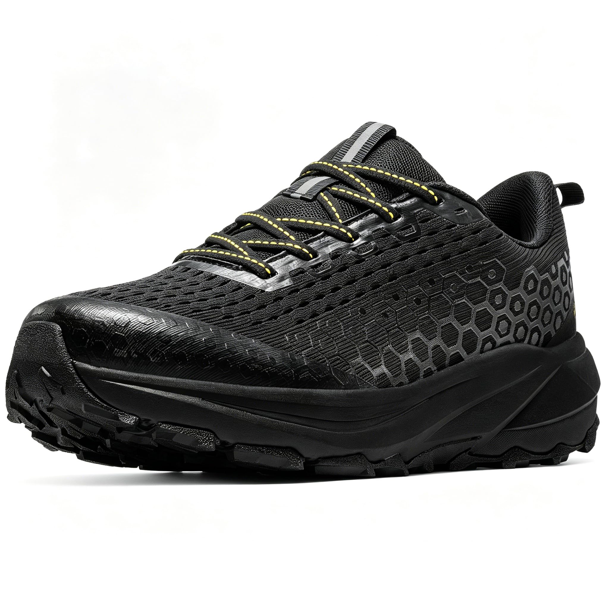 ARTOPEAK Men's Trail Running Shoes Wide Toe Box Cushioned Walking Shoes with Arch Support Non Slip Stability Hiking Sneakers for Gym Workout Sports Footwear Black Size 10.5