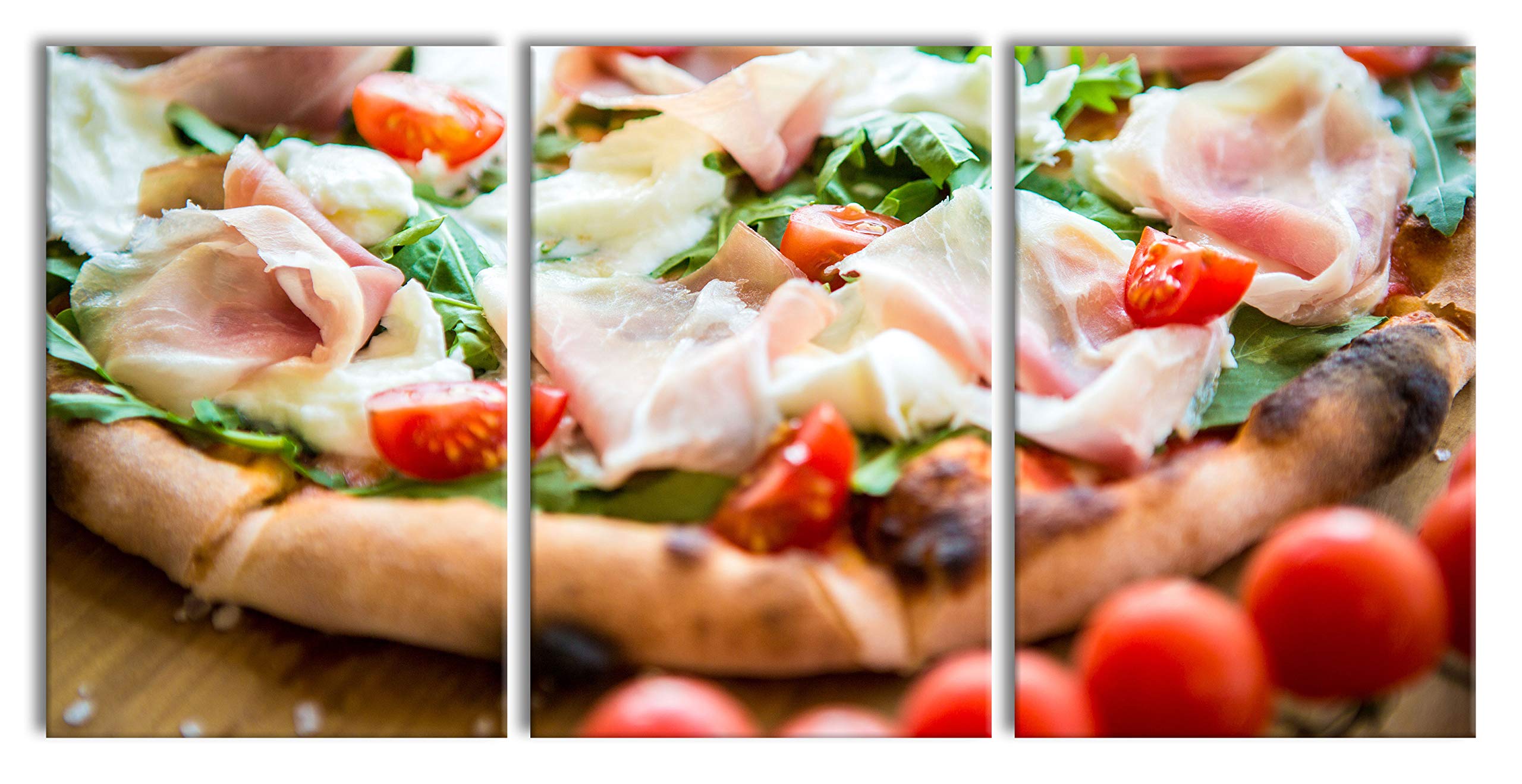 Pixxprint Pizza mit Parmaschinken als XXL Leinwandbild in Übergröße 240x120cm Gesamtmaß 3 teilig, Wandbild, Kunstdruck