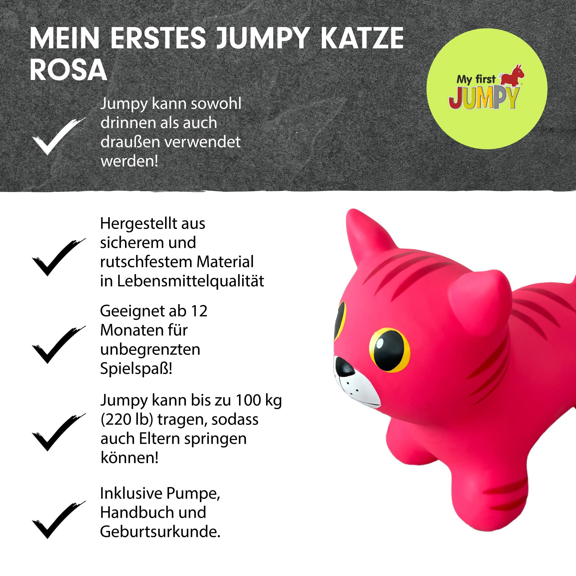 GERARDO'S Toys Jumpy Rosa Katze Space Hopper für Kleinkinder und Kinder - Hüpfendes Hüpfspielzeug - Aufblasbarer Springball für Kinder - Indoor Outdoor Fun Play - für kleine Kinder ab 12 Monaten