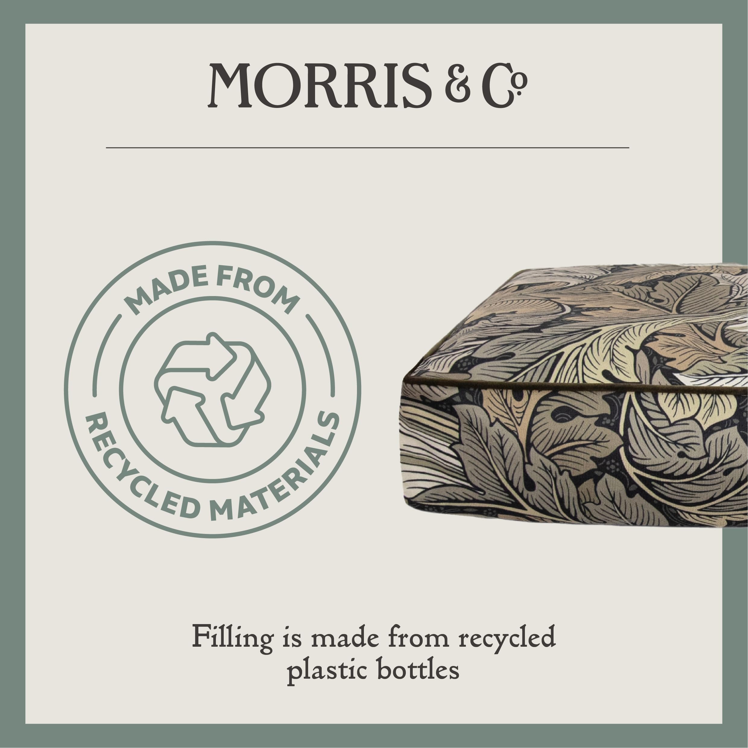 Rosewood x Morris & Co. Colchón Acanthus para Perros, Cama Grande para Perros, Caqui, Acolchado Grueso, Base Antideslizante, Lavable, Lujoso Estampado de William Morris