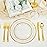 WELLIFE 300 PCS Clear Gold Dinnerware Set for 50 Guests, Clear and Gold Plastic Plates for Party, 50 Dinner Plates, 50 Salad Plates, 50 Cups Forks Knives Spoons for Wedding and Party Supplies