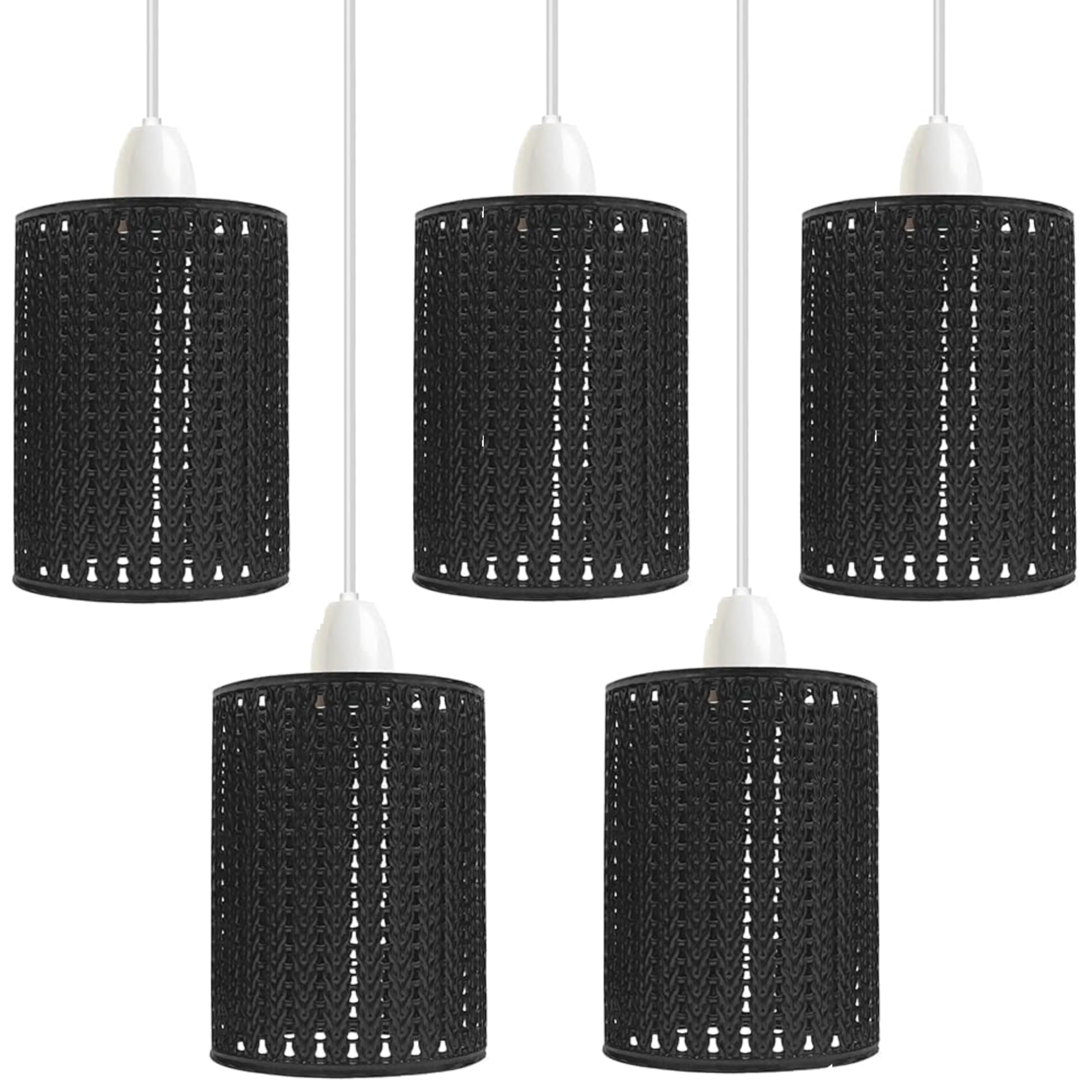 5 Pack of Black Metal Circular Pendant Light Shade Easy Fit Drum Cage Ceiling Light Shade Hollow Out Lamp Shade for Ceiling Pendant Light for Kitchen, Hall