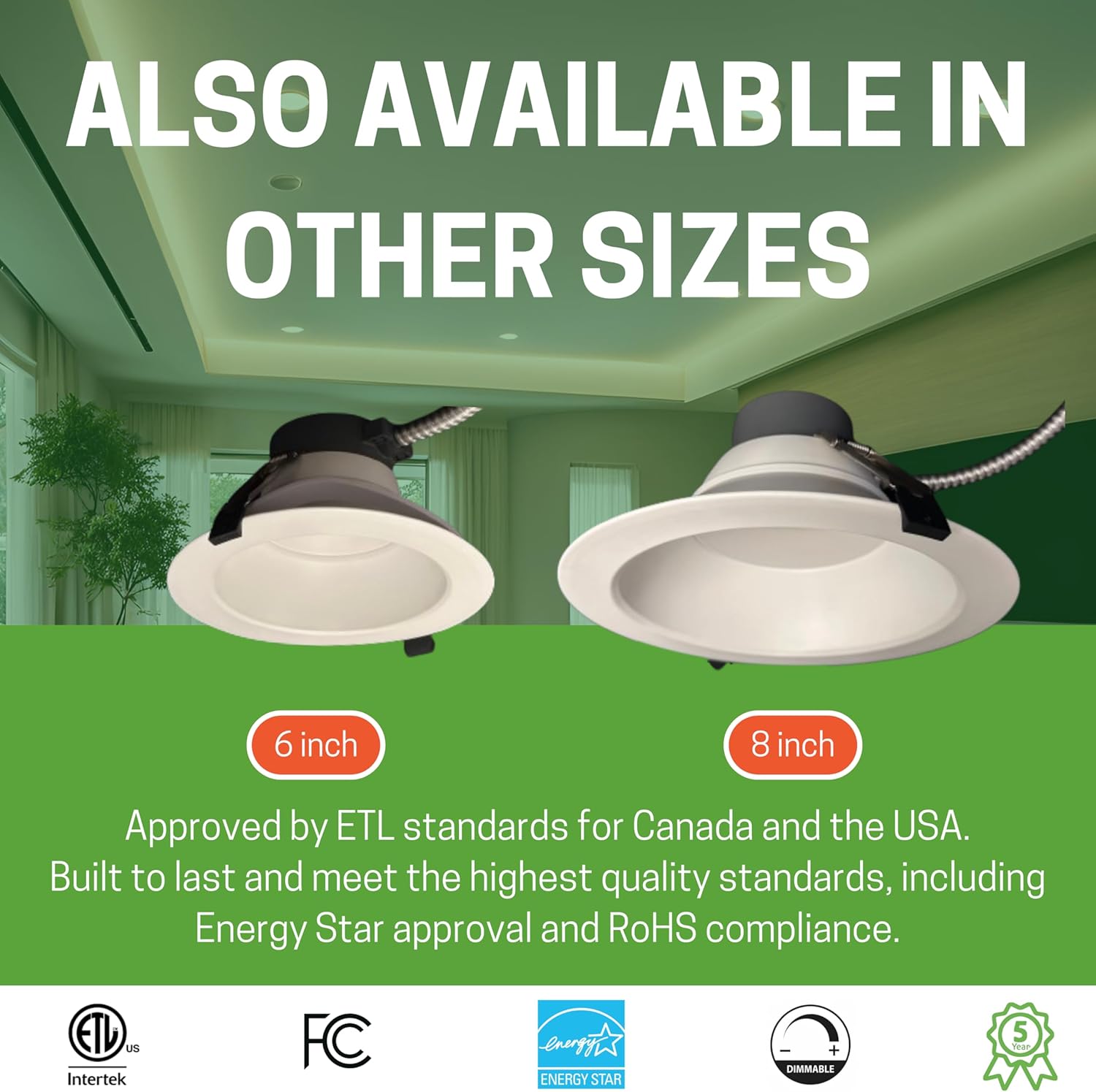 E2 LIGHTING 8 Inch Recessed Lights, Commercial LED Ceiling Light Fixture, 5 CCT & Wattage Tunable (2700K–5000K), Dimmable Canless Shop Light for Business, Warehouse, or Kitchen Lighting Fixtures