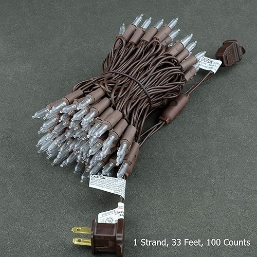 Miniatura 7 de YULETIME - Luces de Navidad LED de color blanco cálido con cable marrón, juego de luces de 33 pies con 100 unidades, certificación UL, grado