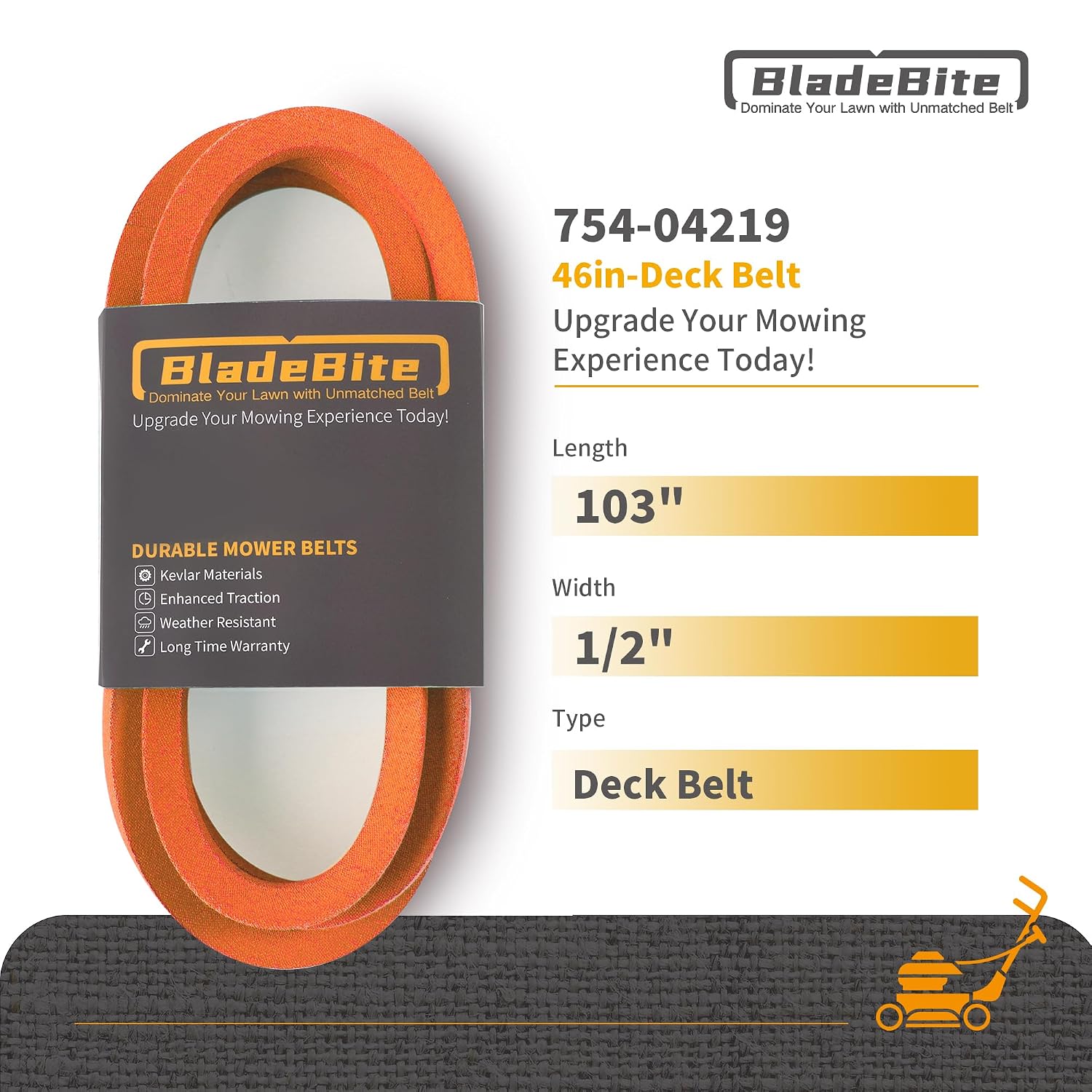 Deck Belt 754-04219 / Kevlar Cord / 1/2" x 103" - Compatible with MTD Cub Cadet LT2000 LT-2200 LTX1045 LTX1046VT 954-04219 46 inch Mower
