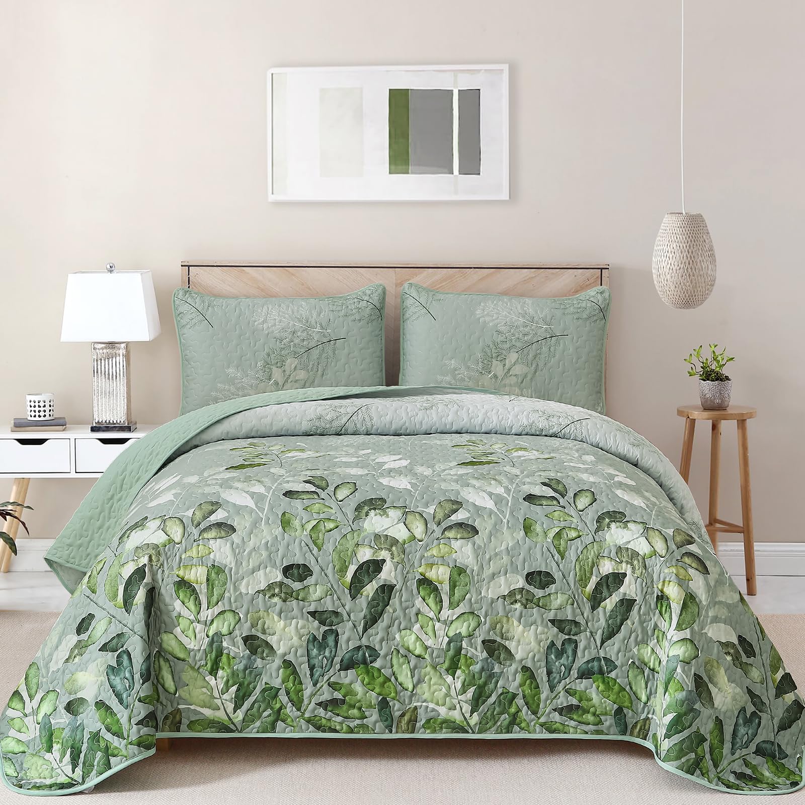 Edredón verde Queen de flores estampado con microfibra ultra suave y ligera