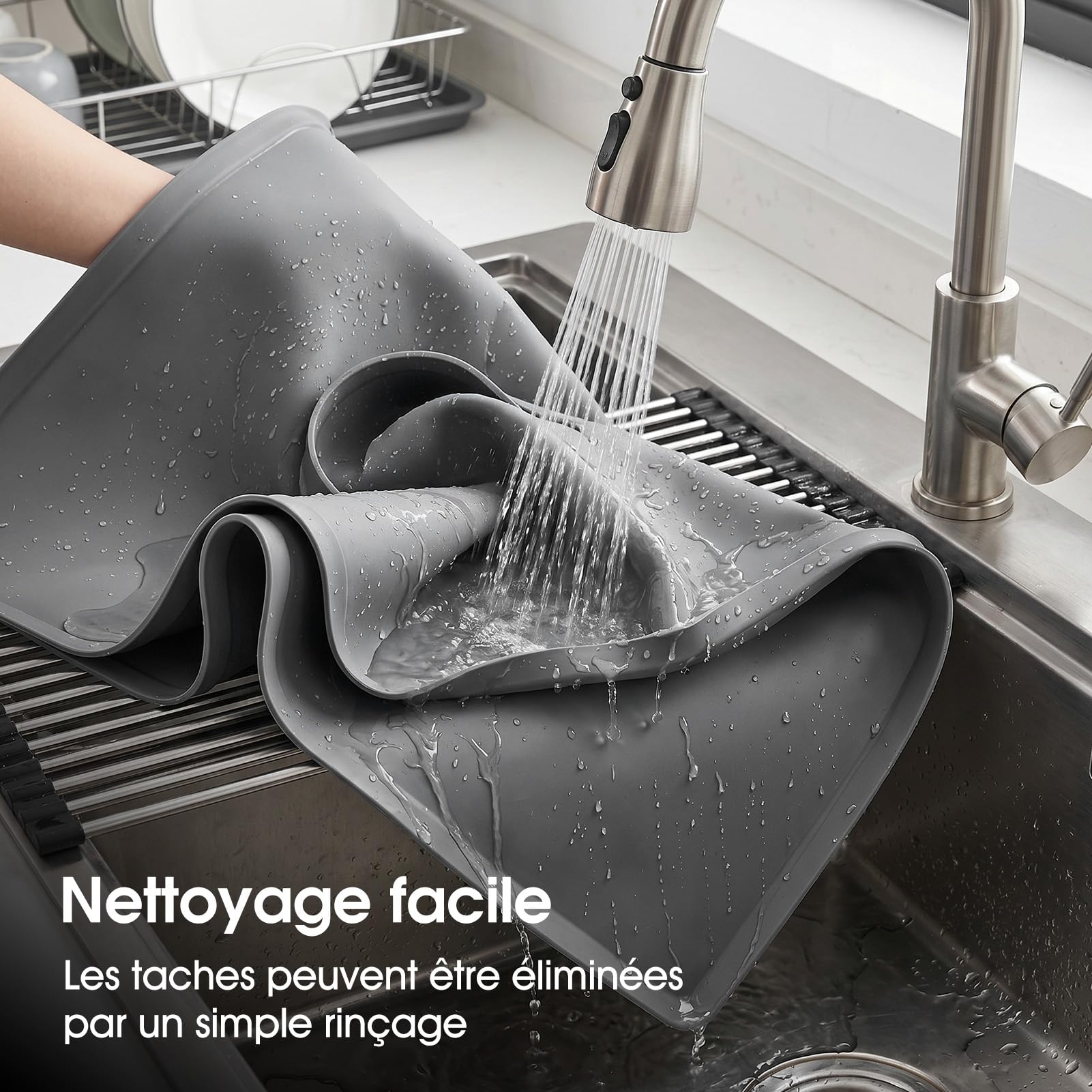 Bac de Récupération D'huile en Silicone 86 X 56 Cm, Pliable, Flexible, Résistant aux Fissures, Anti-Fuite, Multi-usages, Garage, Atelier, Voyage, Voiture, Réparation, Tapis de (Gris Plat)