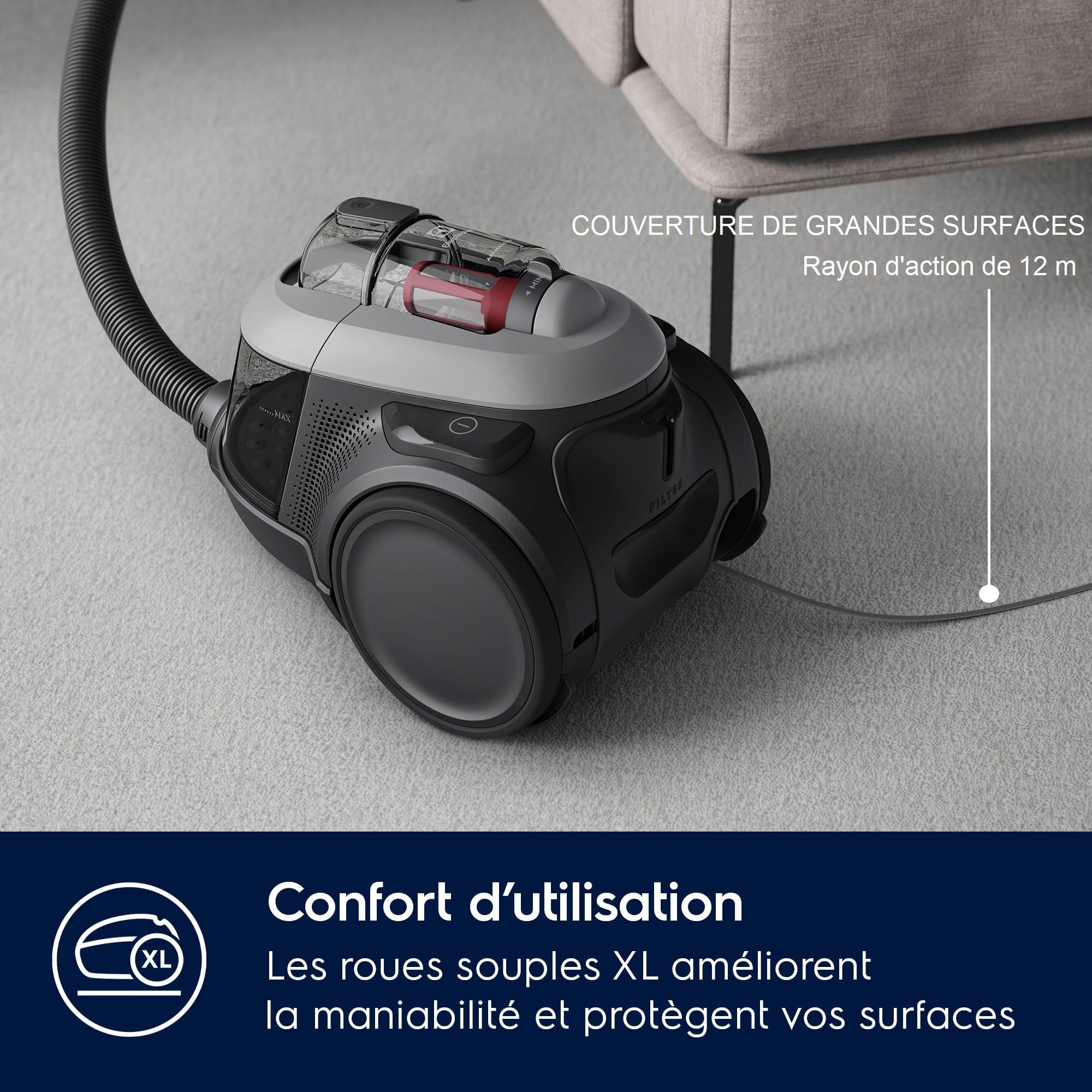 Electrolux Animal 600 EL61A4UG, Aspirateur Traineau sans Sac, Accessoires Poils d'animaux, 6 étapes de Filtration, Gain de Place, Technologie Cyclonique, Gris