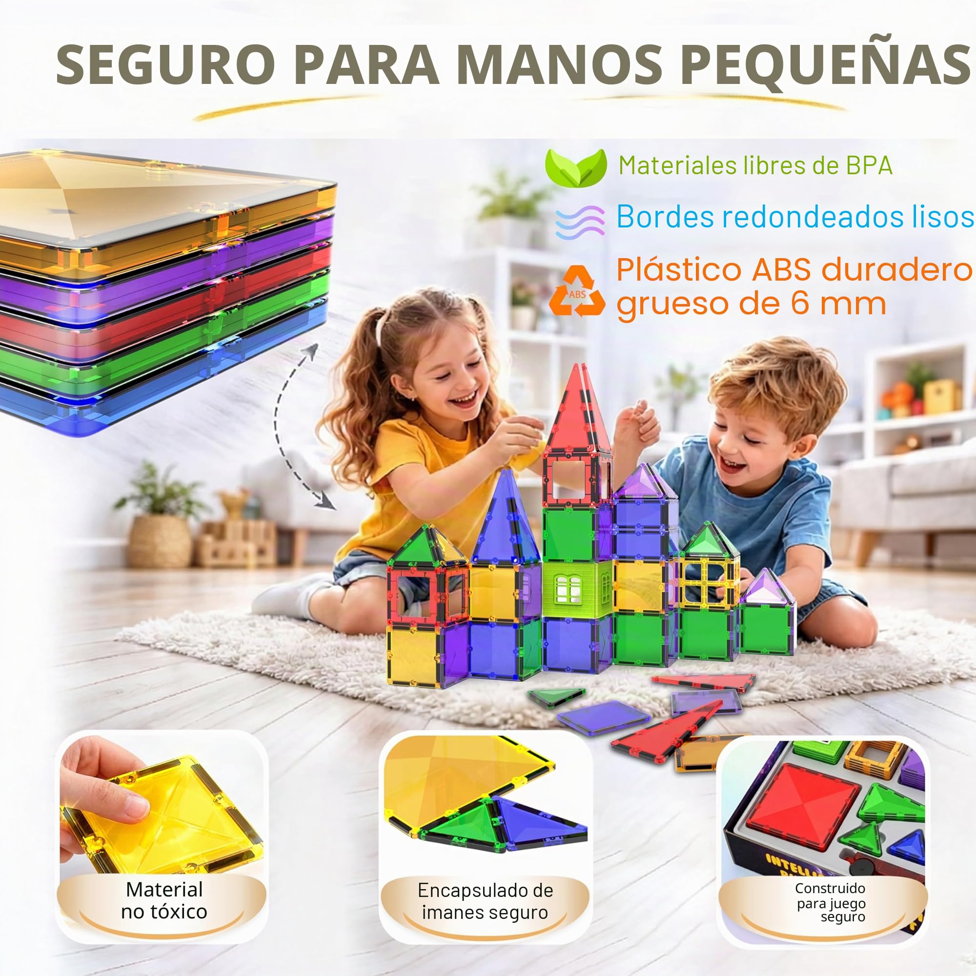 Juguete de Bloques de Construcción Magnéticos – Bloques Magnéticos Educativos Stem para Niños, Aprendizaje Creativo Sensorial Montessori para Bebés y Niños de 3+ Años – 57 Piezas
