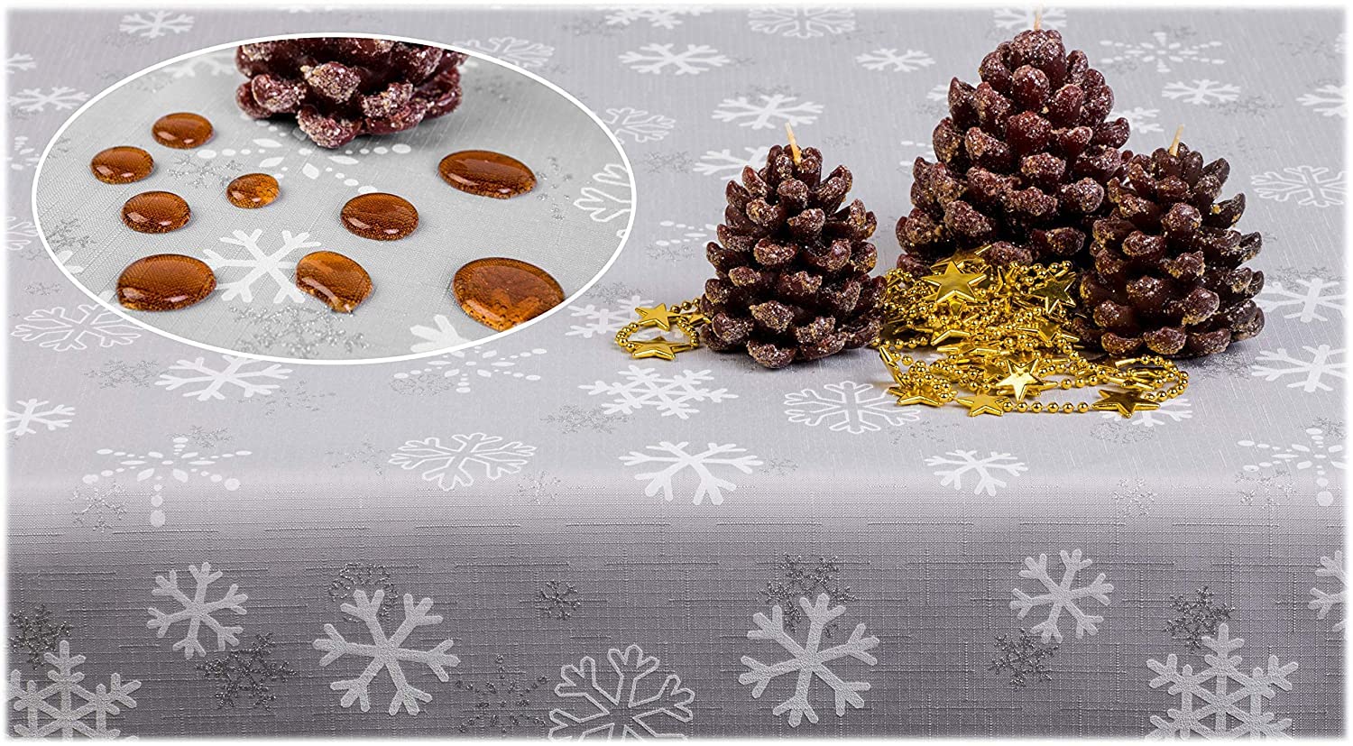 Weihnachtstischdecke Fleckenresistente Schmutzabweisend Zweiseitig Tischdecke Weihnachten Advent - Polyester Rot Grau Elegante Weihnachtstisch Deko (140x280 cm, Grau)