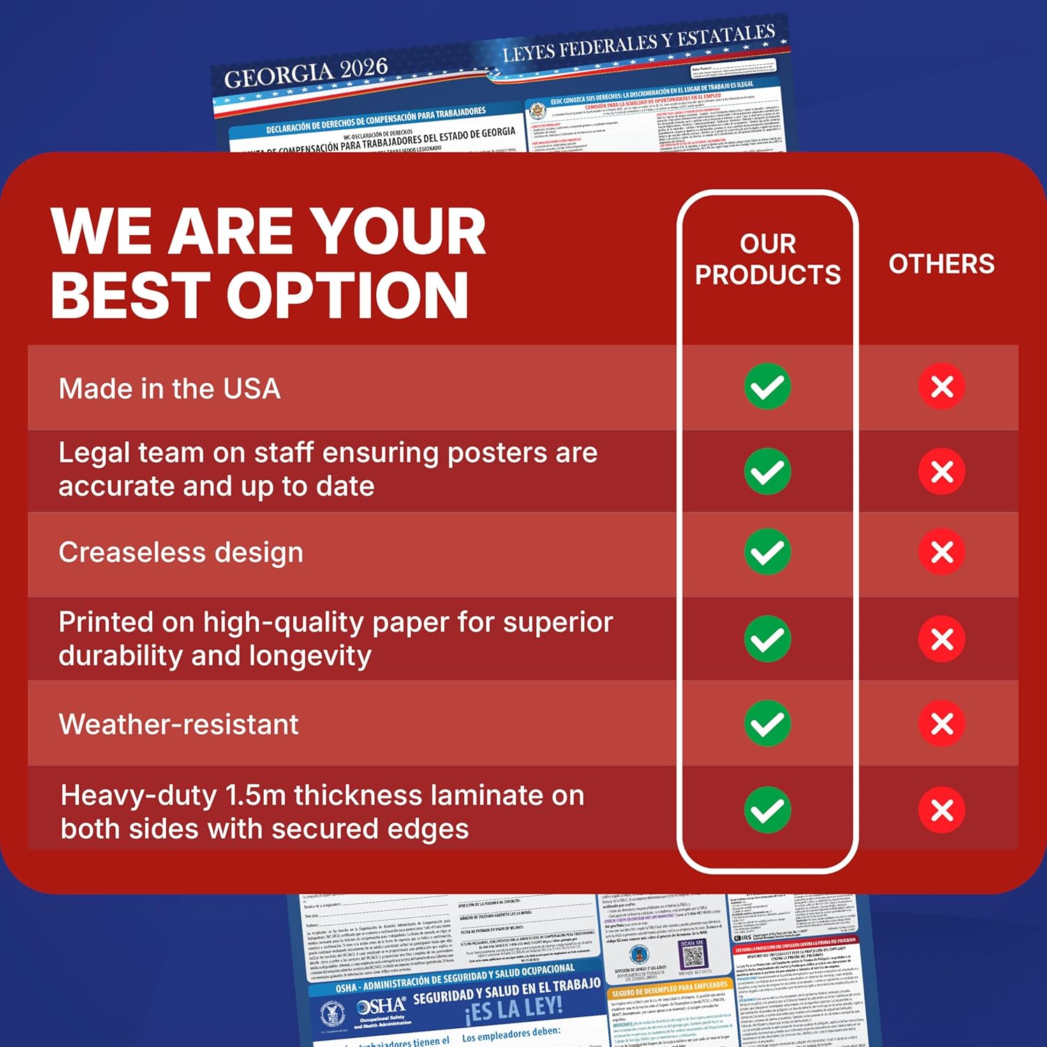 2026 Georgia State and Federal Labor Law Poster - English Spanish Combo - OSHA Workplace Compliant - Mandatory Regulations All-In-One Required Compliance Posting for Employees - 17" x 40" - Laminated (English & Spanish Combo) - Image 9