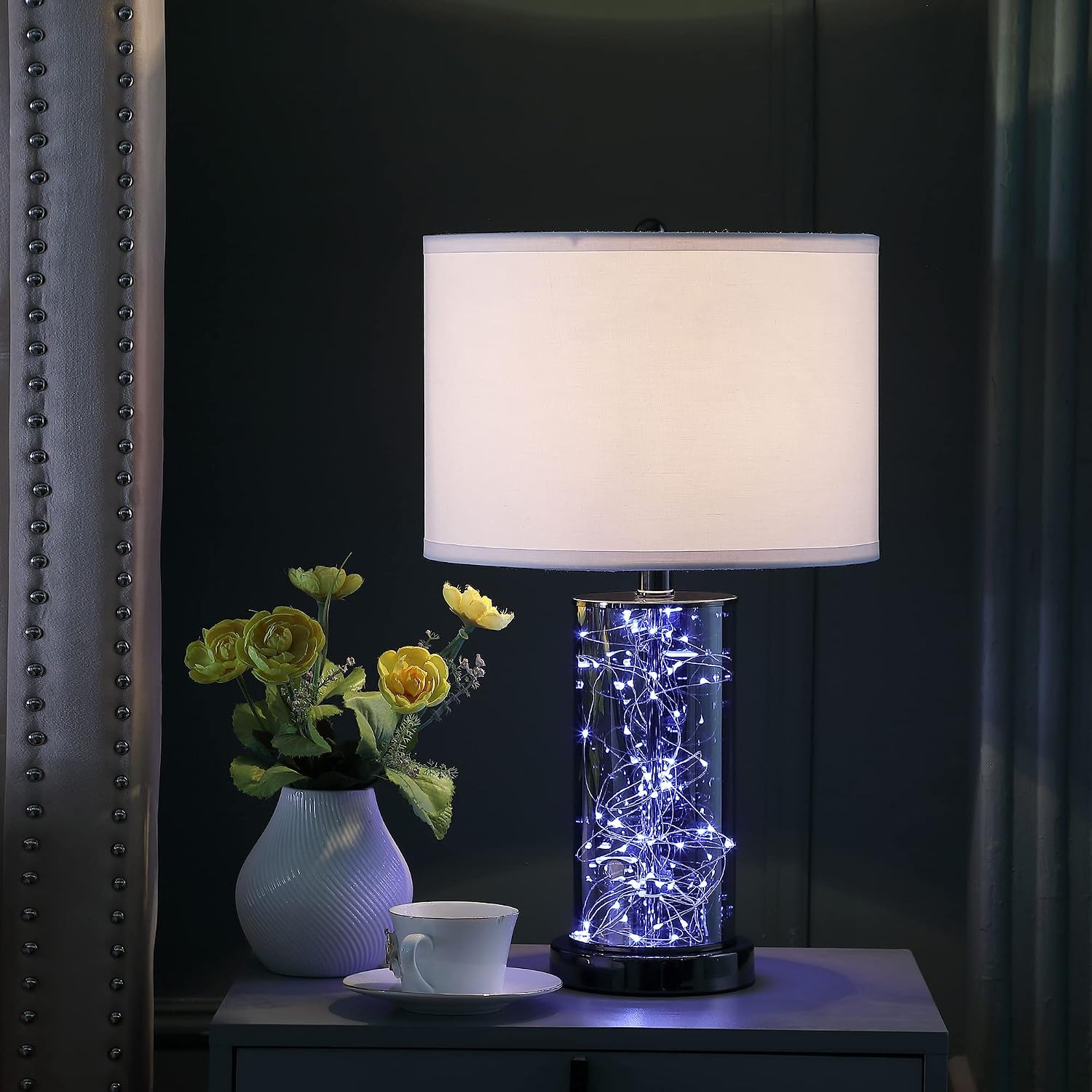ORE HBL2574 in Cynx Led Night Light Mid-Century Glass Table Lamp, 21.25'', Black