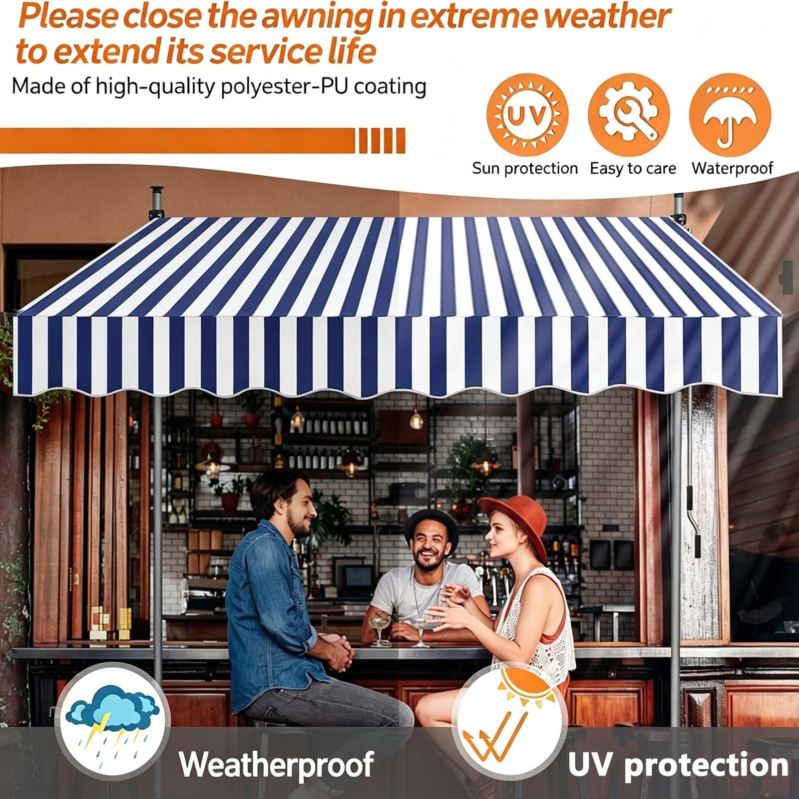Store Banne Manuel sans Perçage 300cm, Auvent Rétractable Protection Solaire 350cm, Hauteur et Inclinaison Réglable, avec Tissu Résistant aux UV et à l'eau(Red White,118x59in)