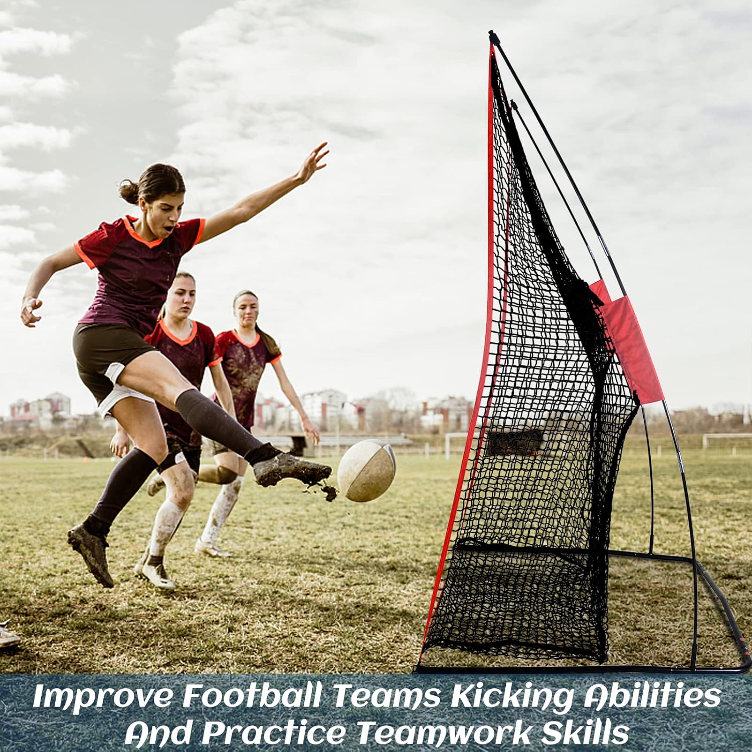 Football Training Net for Punting Snapping and Throws 4x7ft Field Goal Practice Equipment with Stability Sandbags and Stakes Portable Net for High School Players Outdoor