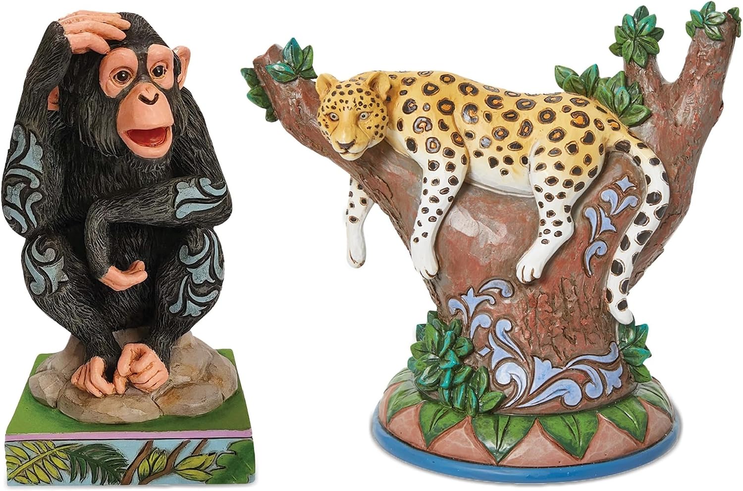 Enesco Jim Shore Animal Planet Collection Amur Leopard and Chimpanzee Figurines