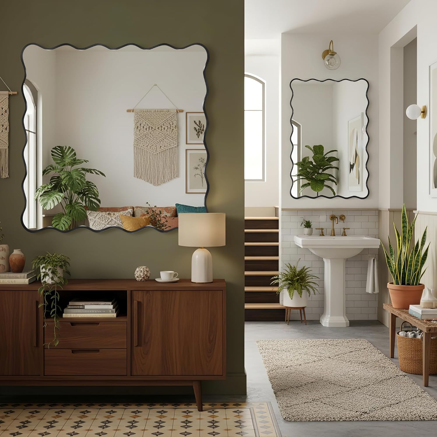 Vanity & Bathroom Mirror with Artistic Wavy Frame, Distortion-Free Silver-Coated Glass, Shatter-Resistant, Easy Installation – Modern Design for Home Décor