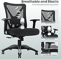 Vista 9 de Silla de oficina ergonómica, sillas de escritorio de malla para computadora con soporte lumbar ajustable, reposabrazos 3D, función de inclinación