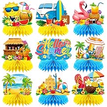 Summer Party Decorations, 9 Pcs Hello Summer Honeycomb Centerpieces, Tropical Beach Table Decorations for Pool Hawaiian Luau Party