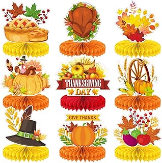 Thanksgiving Table Decorations - 9Pcs Fall Honeycomb Centerpieces for Tables with Pumpkins, Sunflowers, Scarecrow, Squirrel for Thanksgiving Dinner, Autumn Harvest Festival, Rustic Fall Party Decor