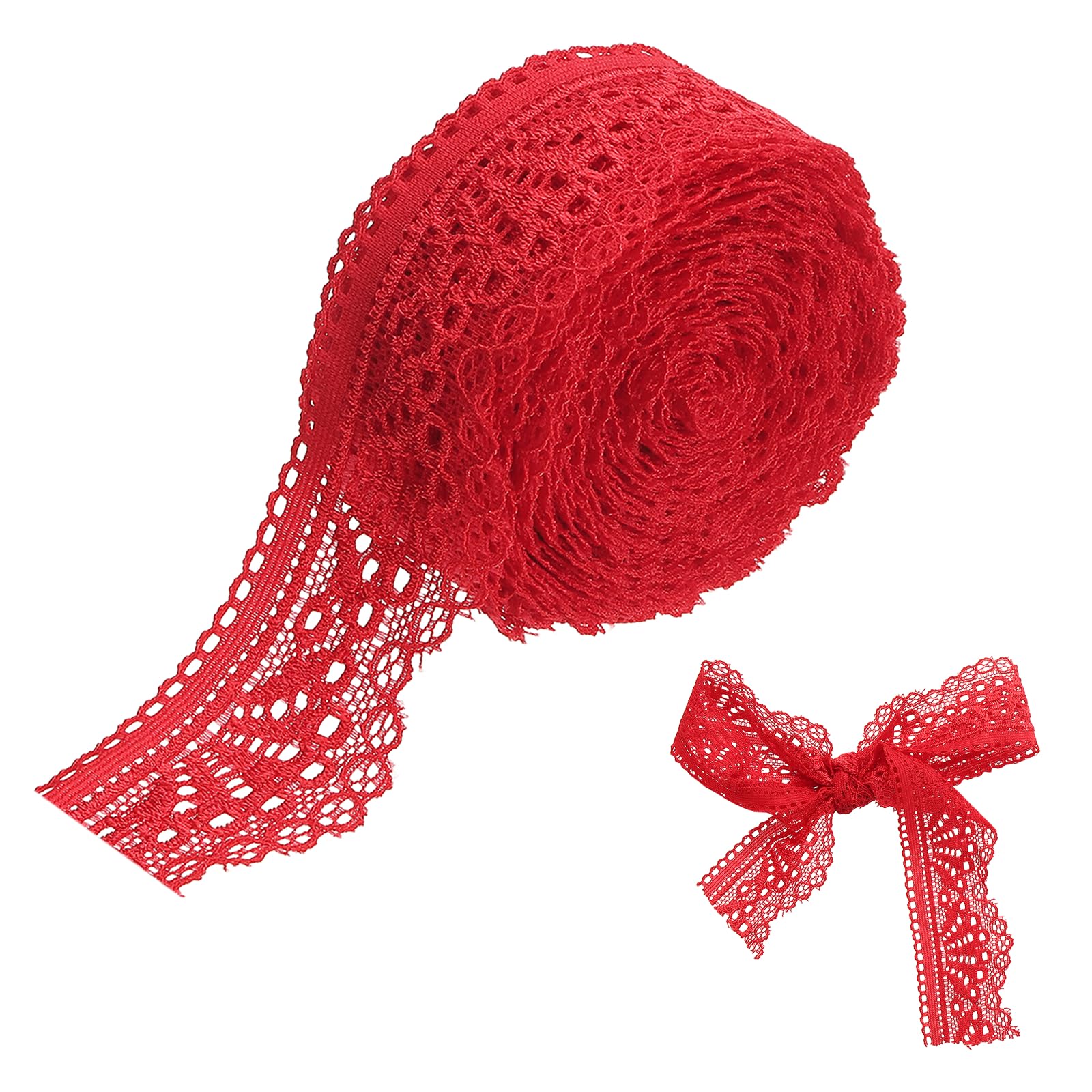 sourcing map Lace Trim, 5 Yards 1-1/2 Inch Vintage Lace Ribbons for DIY Sewing Craft Gift Package Decoration Wedding Headbands Red