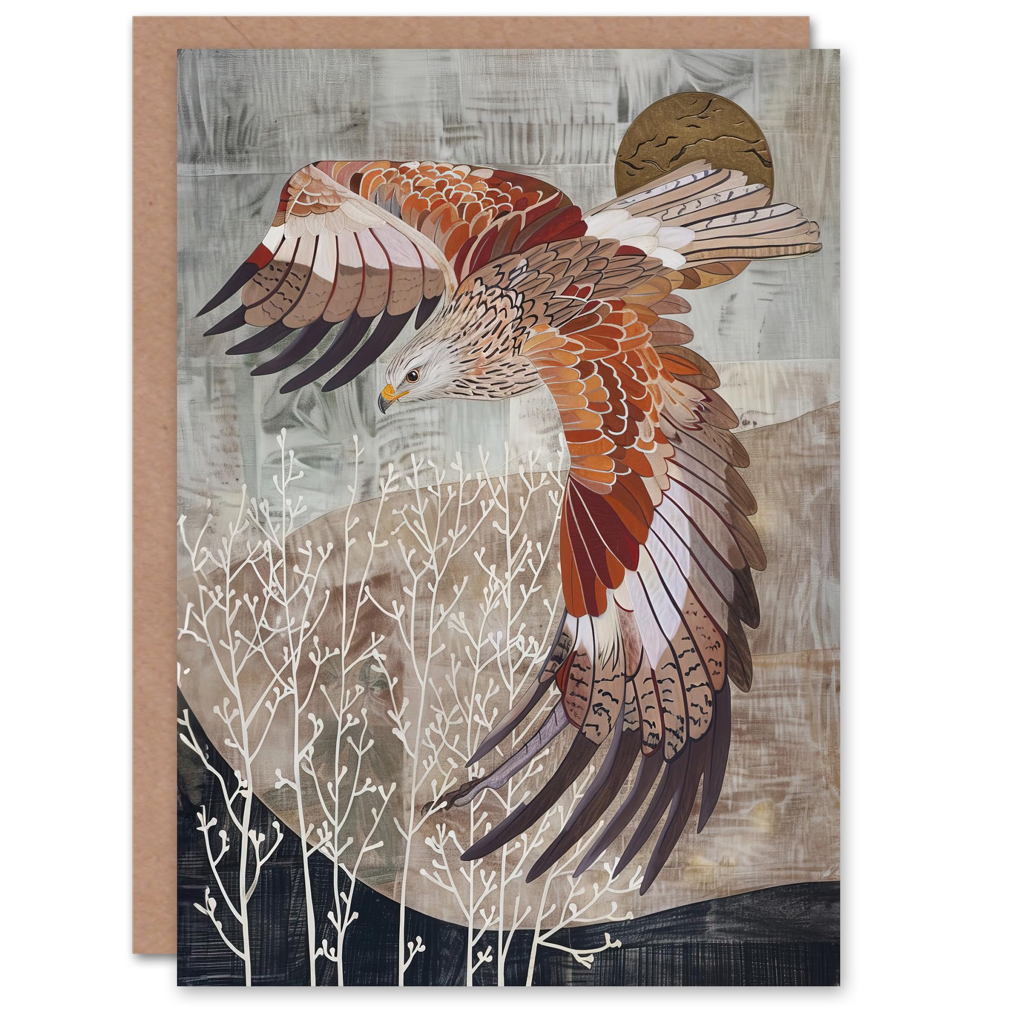Artery8 Greeting Card Red Kite in Flight Stylised Animal Painting Blank For All Him Or Her Art Birthday Card