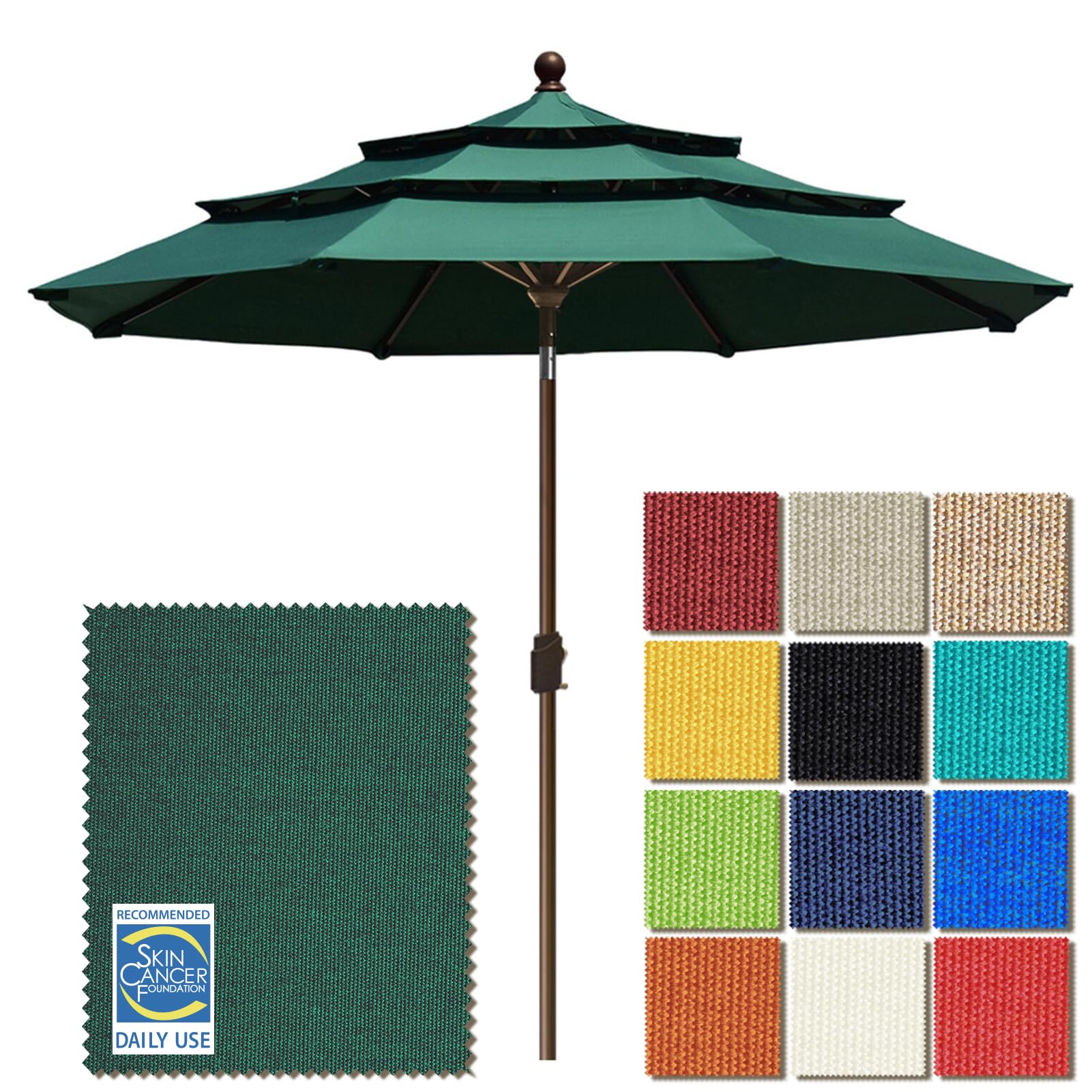 EliteShade USA 10-Year-Non-Fading 9Ft 3 Tiers Market Umbrella Patio Umbrella Outdoor Table Umbrella with Ventilation Forest Green