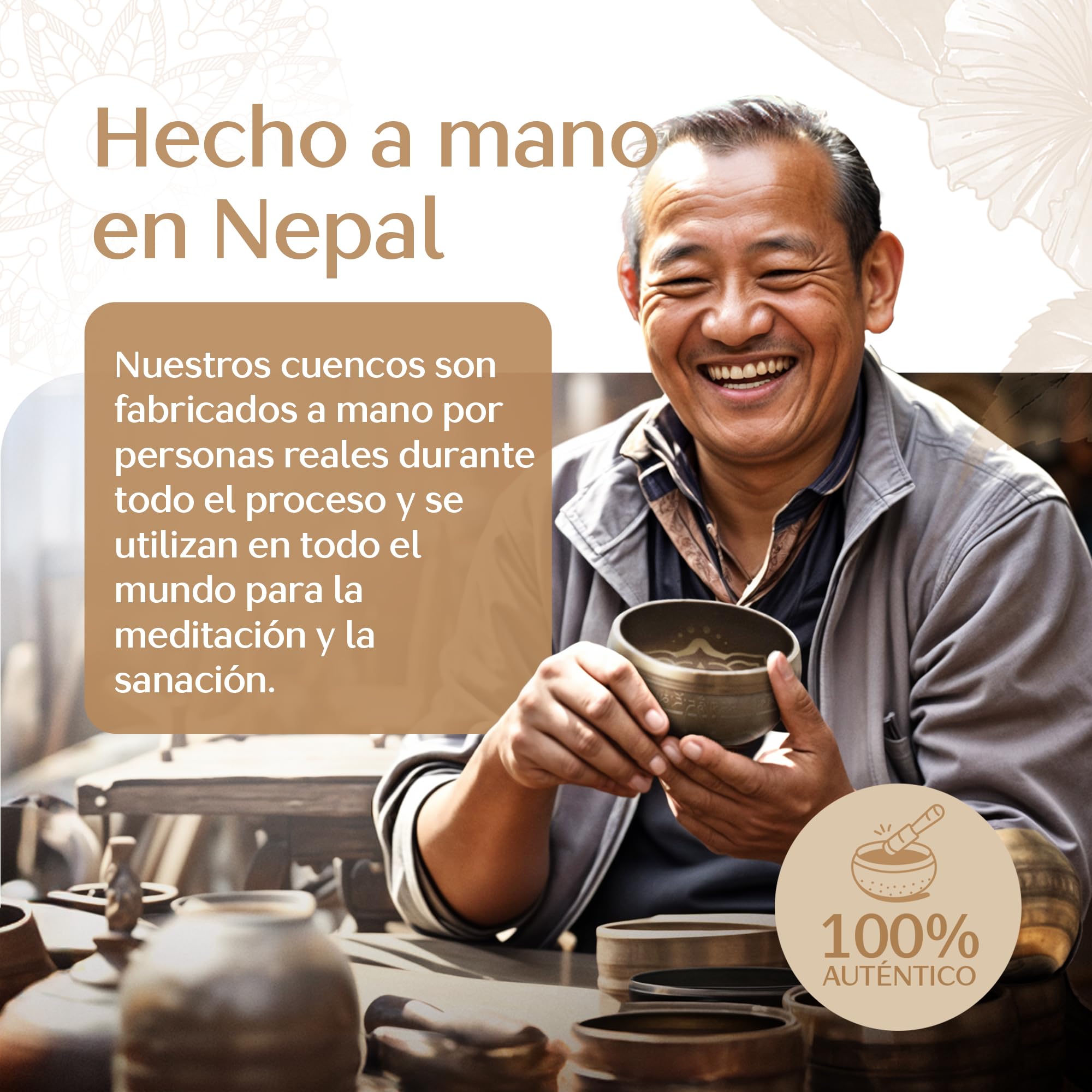 Silent Mind Cuenco Tibetano 10 cm Hecho a Mano con Mazo y Cojín - Sonido puro para meditación y relajación, artesanía de Nepal, ideal para regalo