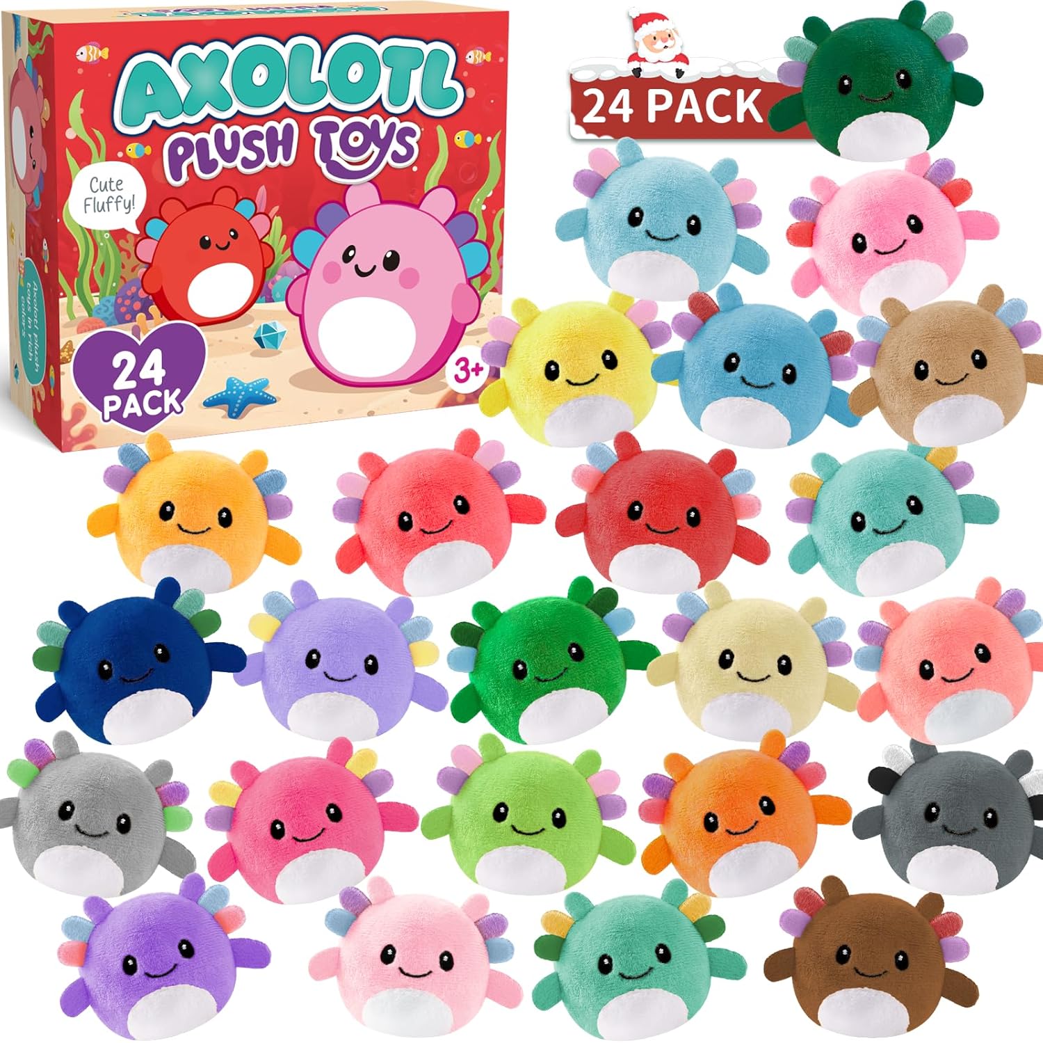 Easter Basket Stuffers - 24 Pack Mini Axolotl Plush Toys Keychains Easter Egg Fillers for Kids, Treasure Box Toys for Classroom Rewards,Birthday Party Favors