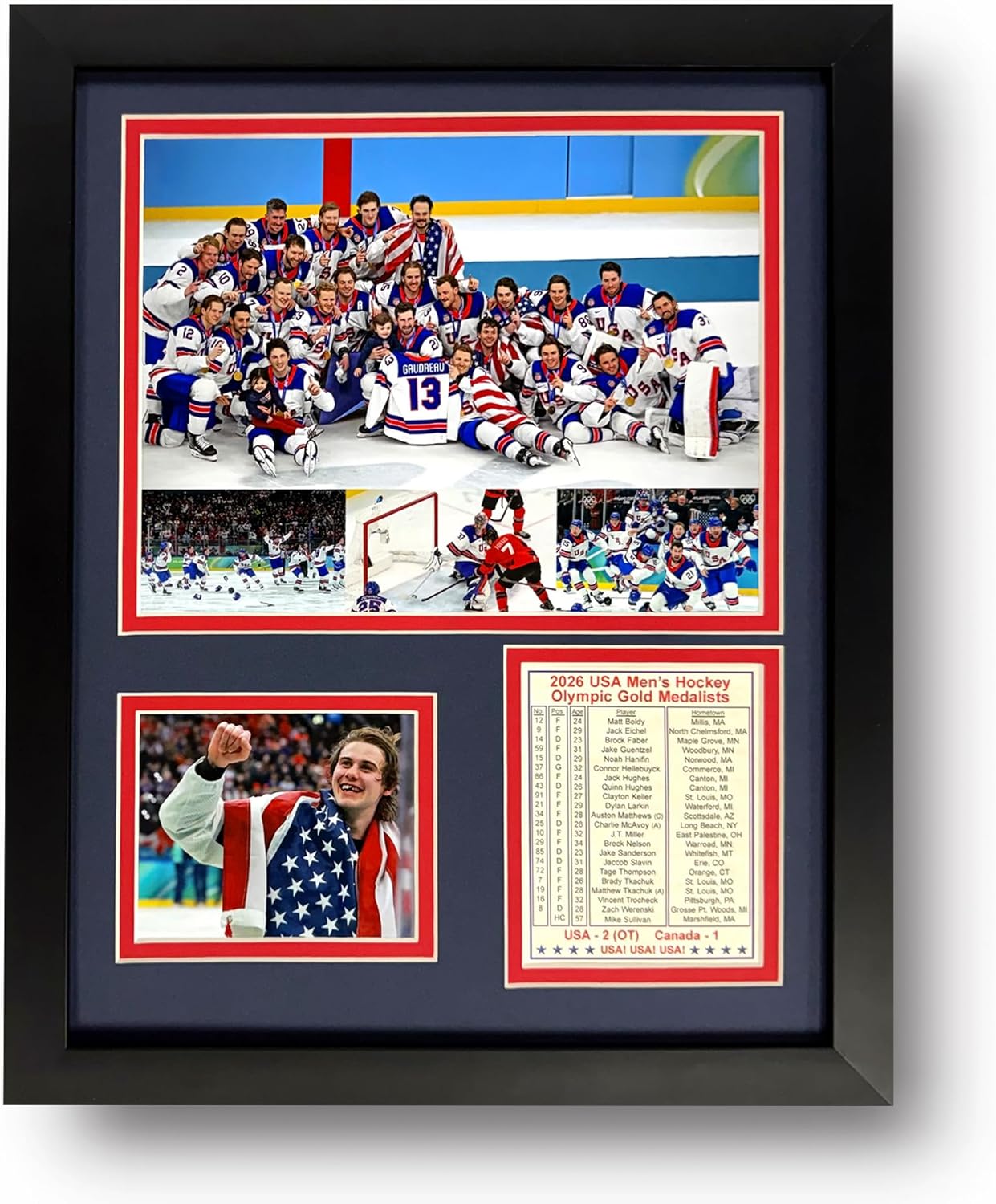 Legends Never Die 2026 USA Hockey Gold Medal Winners | Collectible Winter Olympics Ice Hockey Memorabilia | Framed Picture & Photo Collage Gift, Man Cave Wall Art, Home Decor | 2 Sizes (12"x15")
