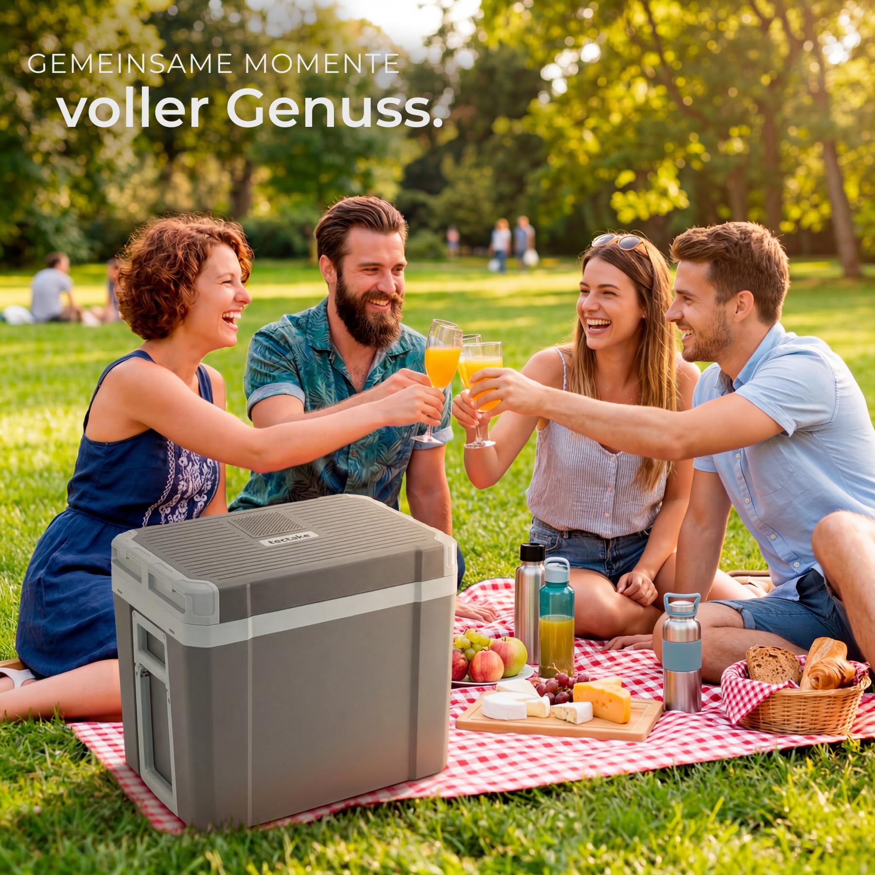 tectake® 2in1 elektrische Kühl- und Wärmebox, 35 l Fassungsvermögen, 52,5 x 35 x 40 cm, mit ECO-Modus, leise, 230 V und 12 V für Steckdosen- und Autoanschluss, für Camping, mit Griffen und Rollen