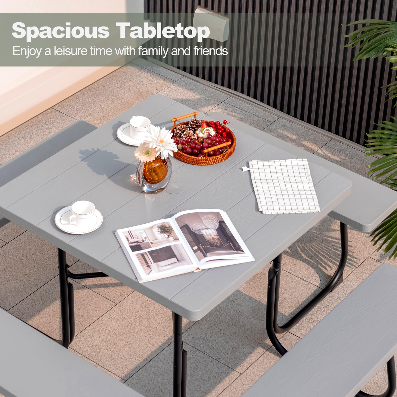Clevich Tavolo da giardino resistente alle intemperie, 110 x 70 cm, tavolo da pranzo per esterni, in WPC, telaio in alluminio, resistente alle intemperie, tavolo quadrato per terrazze, marrone teak