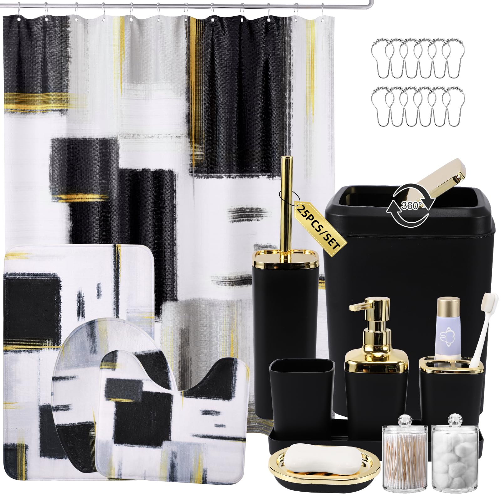 Black Bathroom Collection with Shower Curtain