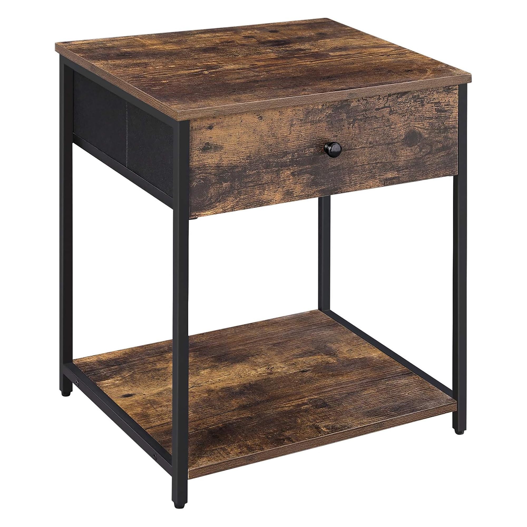 SONGMICS BELLAH Collection - Nightstand, Side Table, End Table, Bedroom, Living Room, Steel, 1 Drawer, Shelf, Industrial, Rustic Brown and Ink Black ULGS20H