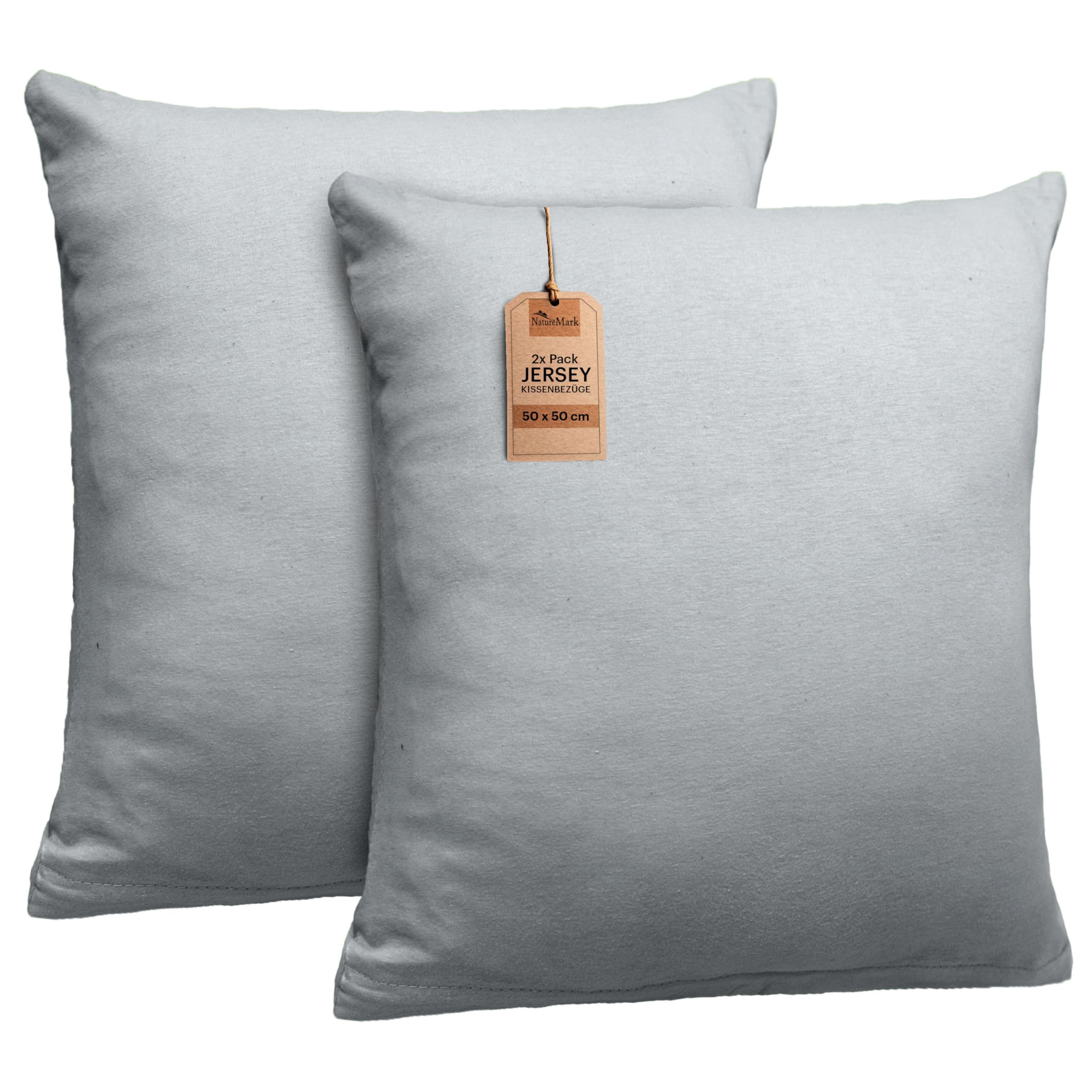 NatureMark 2er Set Jersey Kissenbezüge – Elastisch, weich, atmungsaktiv und hautfreundlich – Waschbare Kissenhülle - 50x50 – Silber Grau