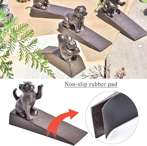 Miniatura 6 de Sungmor Heavy Duty Cast Iron Cat Door Stops Decorative Cute Animal Statue Metal Door Stopper Wedge with Non-Slip Mat Solid & Antique Style Gato
