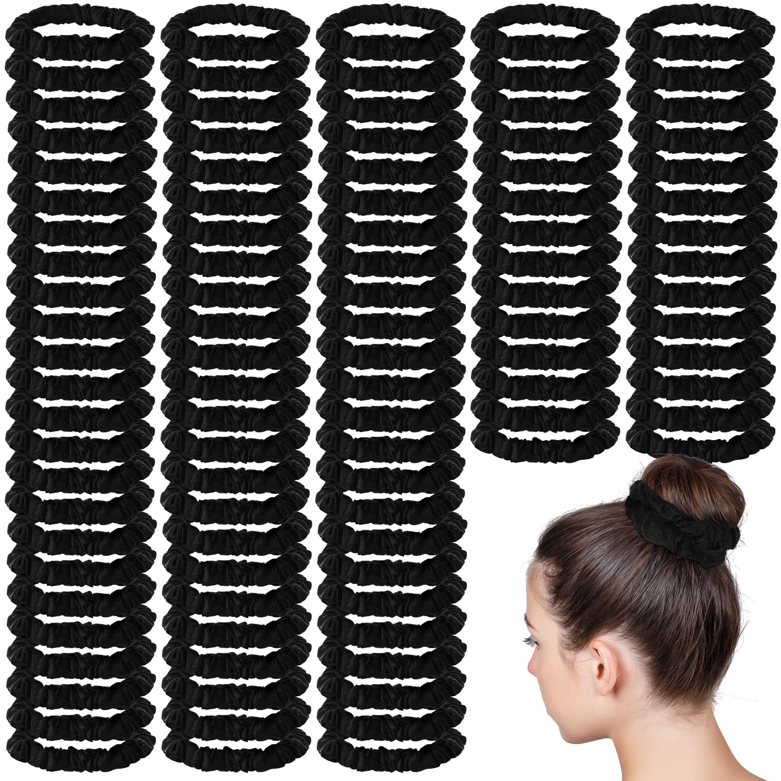 100 coleteros de satén para el pelo a granel, coleteros de satén negro para el cabello, coleteros para el cabello pequeños, coleteros de satén negro, coleteros para el cabello, coleteros para
