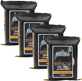 The Nobleman 4-Pack Face + Body Aloe Infused Cleansing Wipes: 4 Energizing Packs with Grapefruit Chamomile and Vitamin C (120 Ct.)