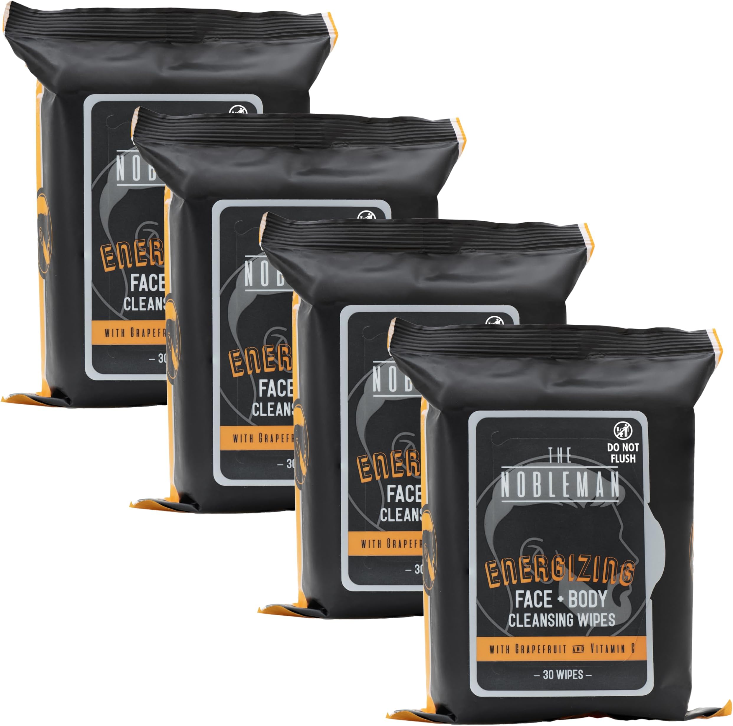 The Nobleman 4-Pack Face + Body Aloe Infused Cleansing Wipes: 4 Energizing Packs with Grapefruit Chamomile and Vitamin C (120 Ct.)