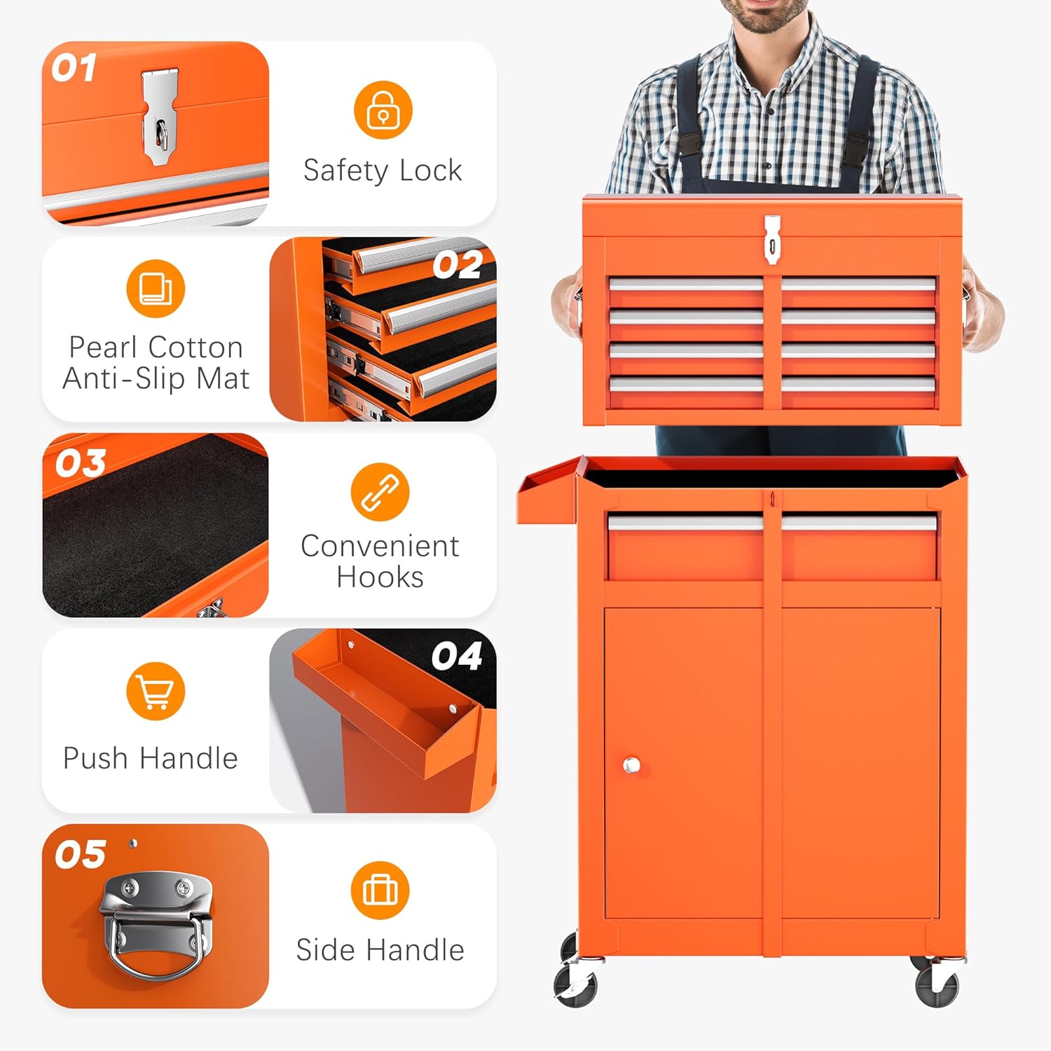 INTERGREAT Purple Tool Chest, 5-Drawer Rolling Tool Storage Cabinet with Detachable Top Tool Box, Tool Chest with Universal Lockable Wheels, Metal Tool Cart for Garage, Workshop, Barbershop