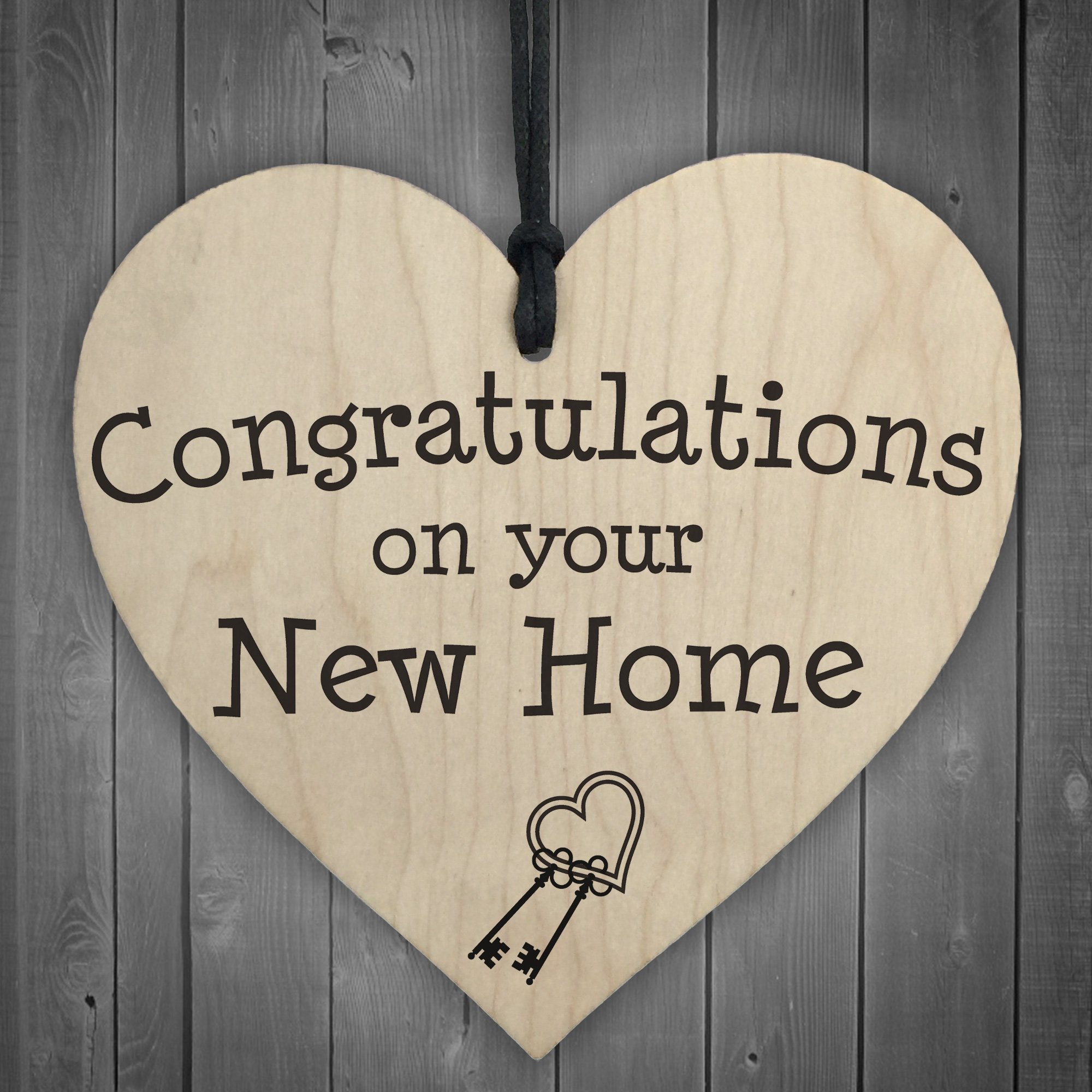 Red Ocean Congratulations On Your New Home Wooden Hanging Heart Plaque Moving In Present
