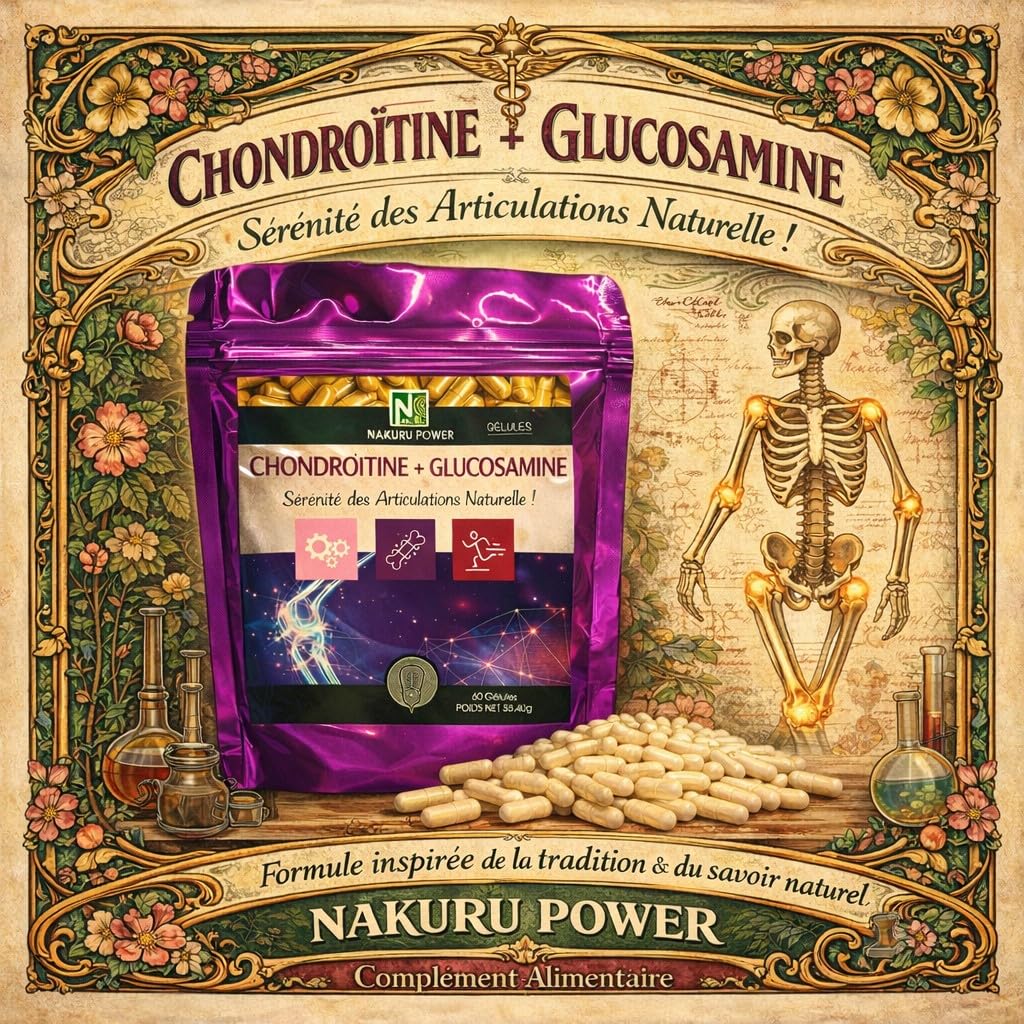NAKURU | Chondroïtine + Glucosamine | Gamme Power | Fabriqué en France | "Sérénité des Articulations Naturelle !" (360 Gélules de 640mg / Poids Net: 230,40g)