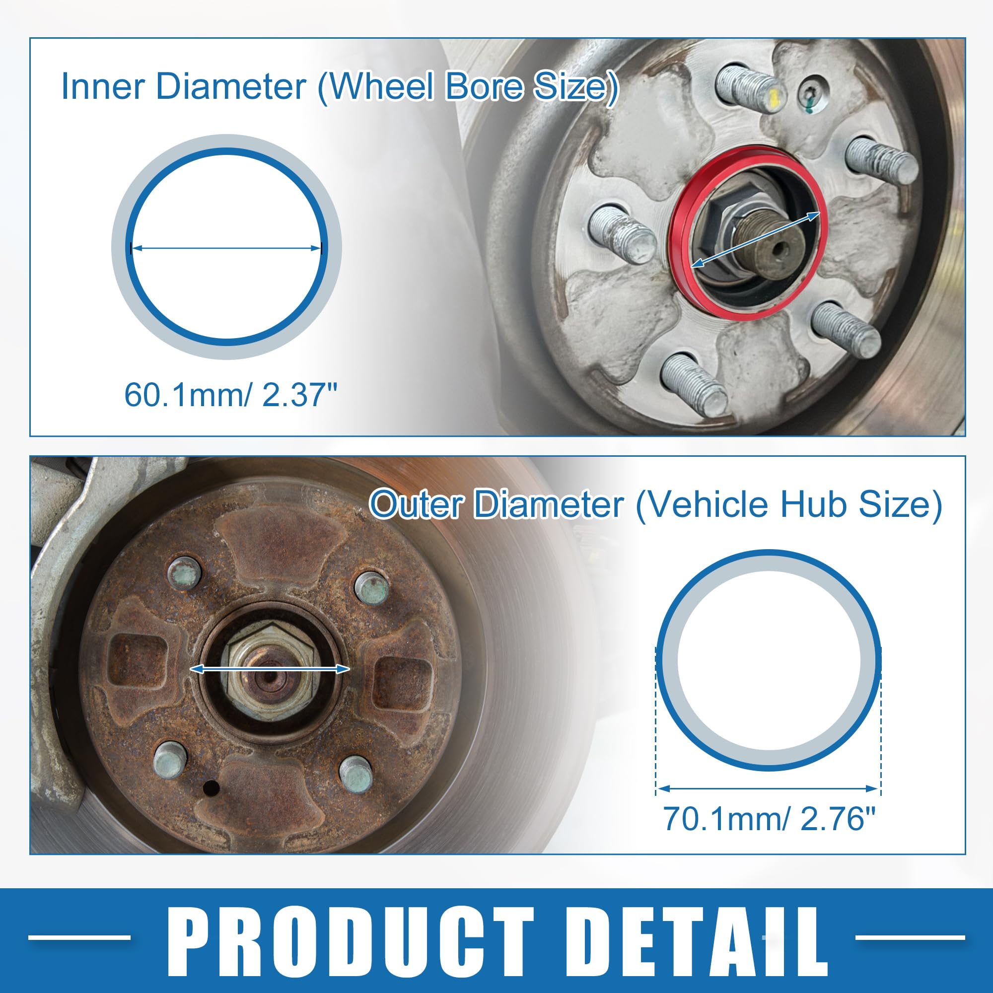 A ABSOPRO anellos centrici per Cerchi Auto OD 70.1mm a ID 60.1mm anellos centrici per Cerchi in Lega di Alluminio Rossi (Set di 4)