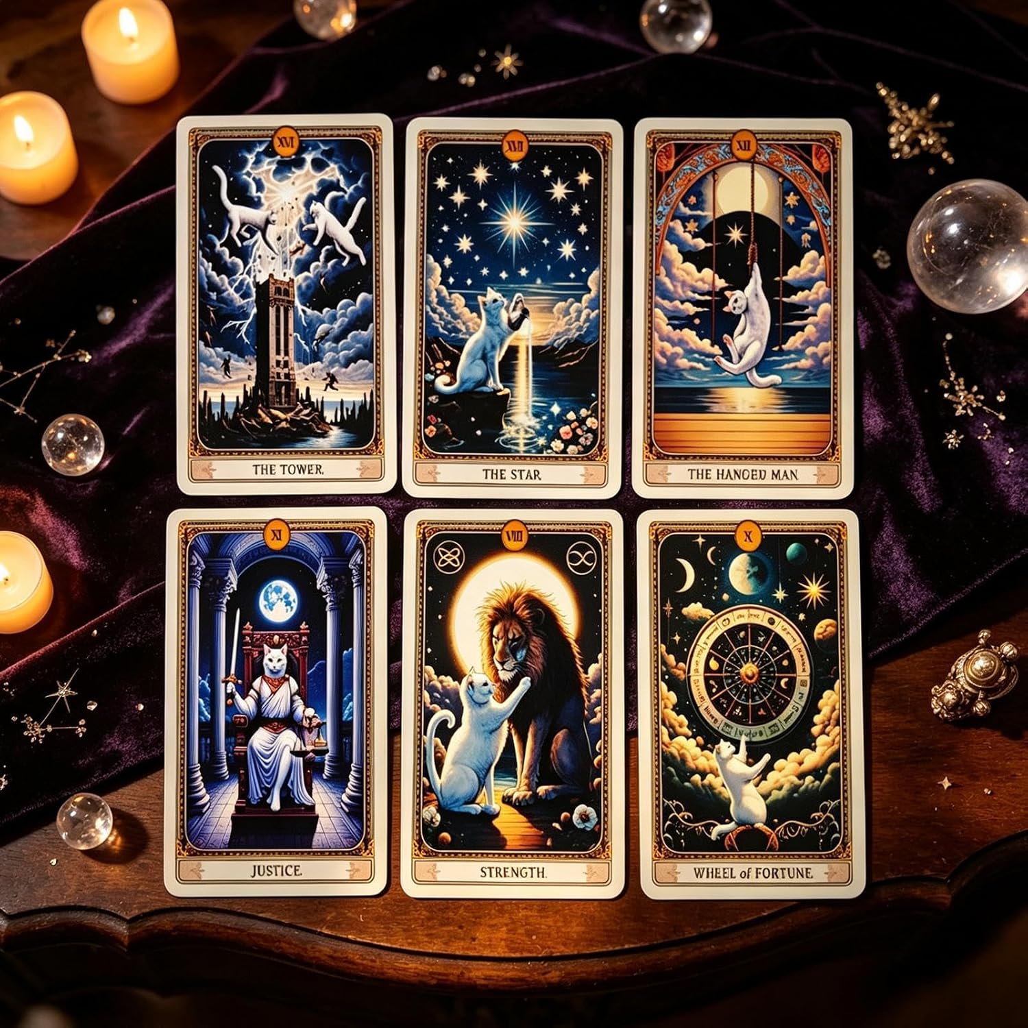 Cat Tarot Deck, Adorable Cat-Themed Artwork, 78 Card Divination Gift Set | Illustrated Cat Character Oracle Cards, Collectible Fortune Telling Card Game, Es̈sential for Tarot Beginners & Expert Reader
