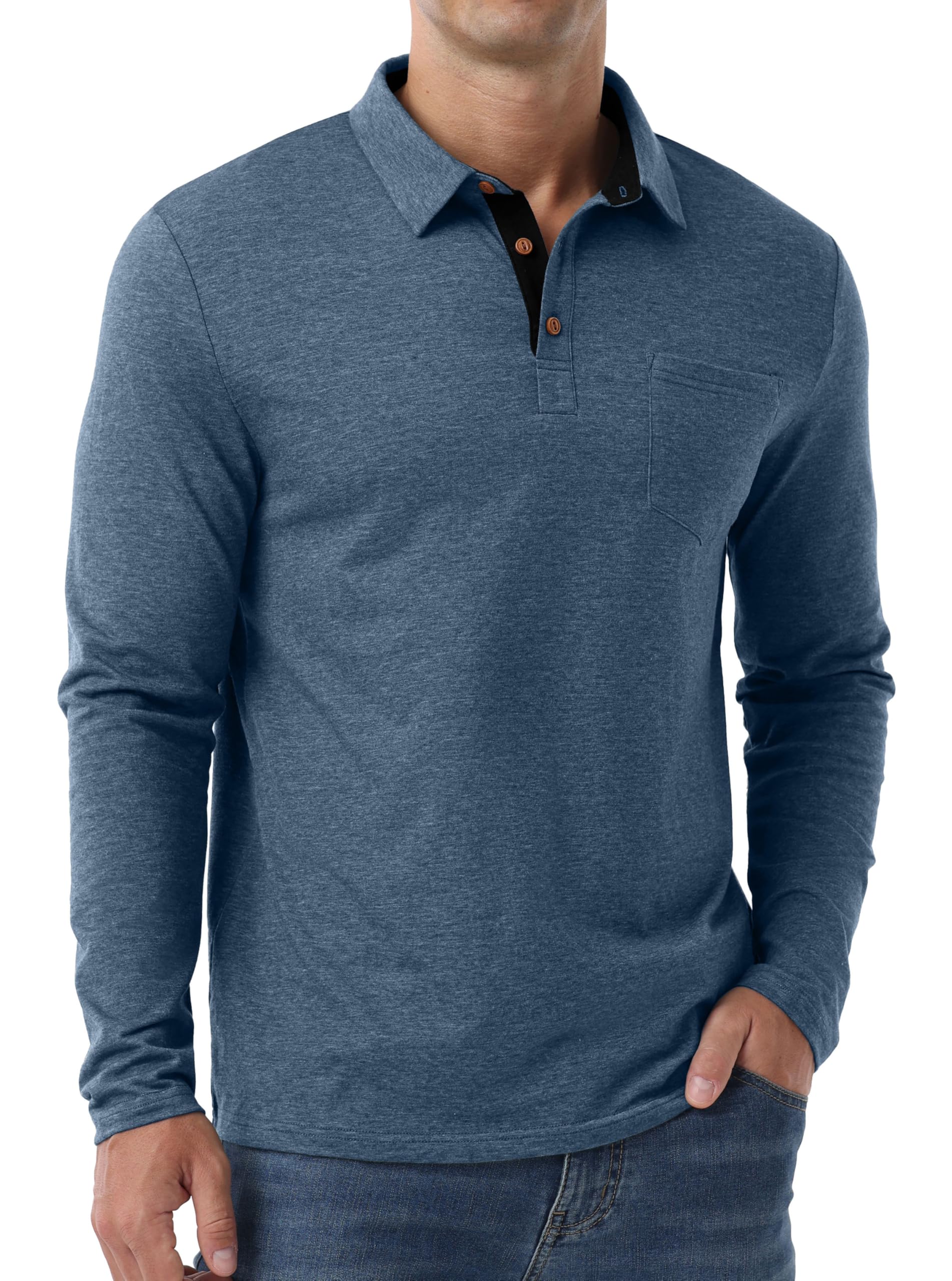 Sailwind Mens Long Sleeve Polo Shirts Cotton Button Casual Classic Tee
