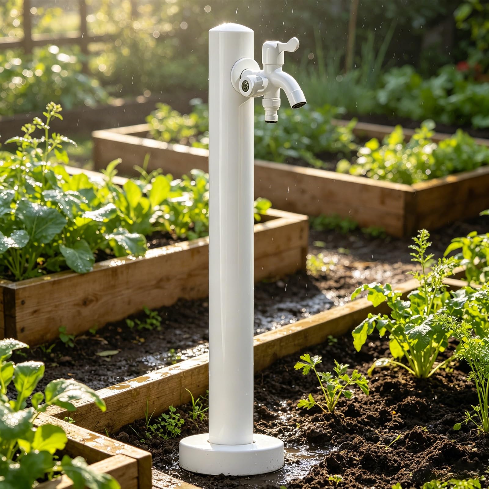 Lonmrrton A Stainless Steel Yard Hydrant Vertical Water Column Spigot, Outdoor Ntifreeze Faucet Post For Backyard, Farmland, Garden Irrigation, White(,Height: 95Cm/37.4In)