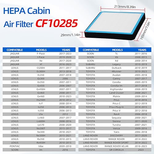 Miniatura 3 de CF10285 - Filtro de aire de cabina con carbón activado con cáscara de nuez, compatible con Toyota 4Runner Highlander RAV4 Tundra Camry Corolla Prius