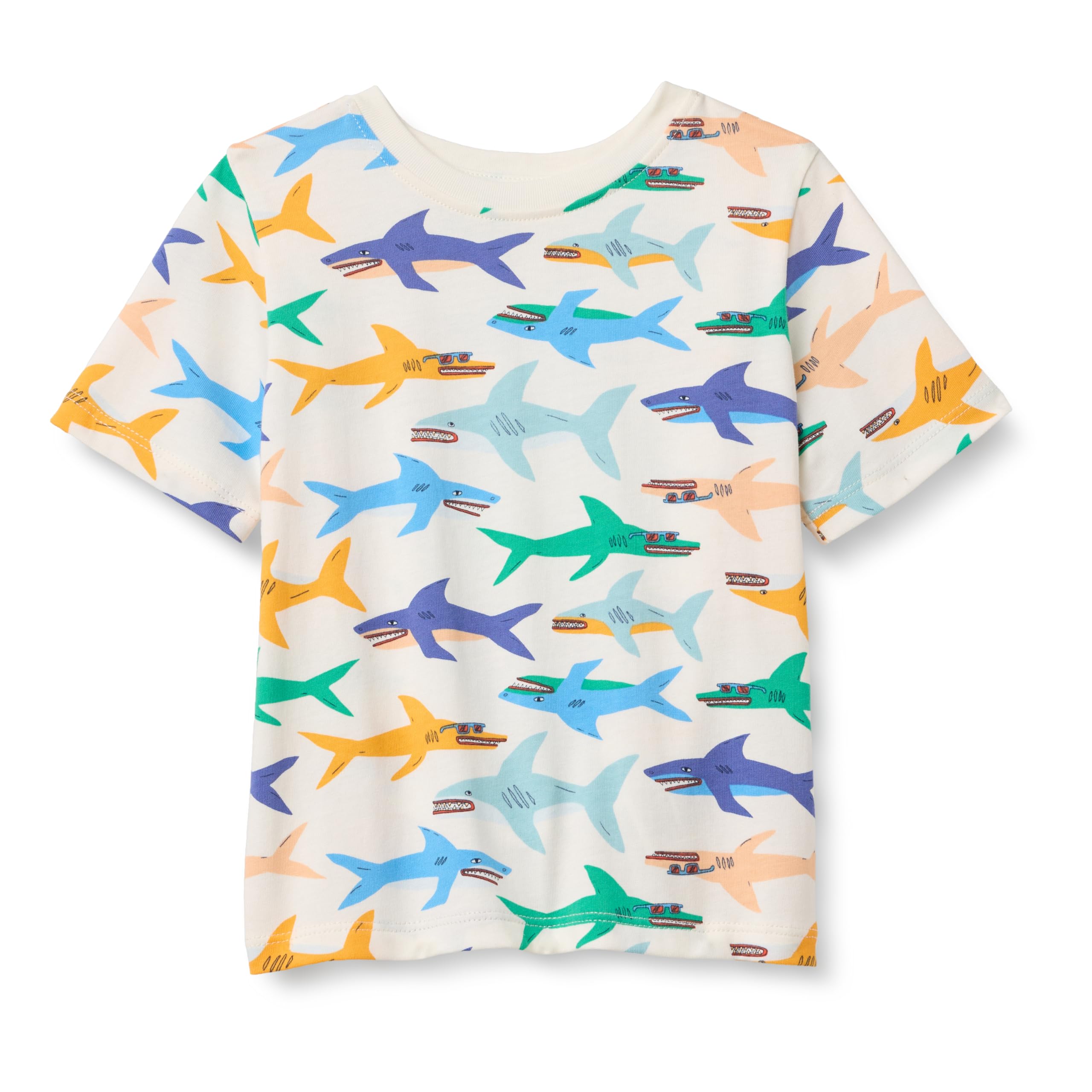 Amazon Essentials T-Shirt a Maniche Corte Bambini e ragazzi, Avorio Squali, 2 anni