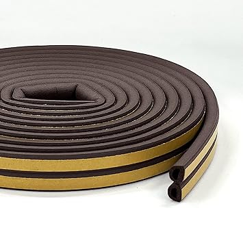 Harions Door Seal Tape/Strip | Self Adhesive Window & Door Soundproof Tape | Weatherproof Windproof D-Shaped | Brown